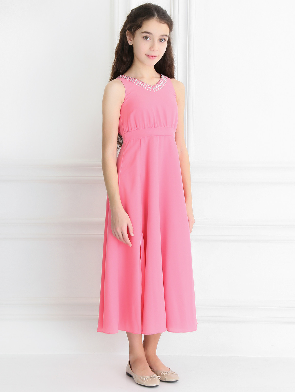 Платье-макси с разрезами декорированное кристаллами Pinko Up  –  Модель Общий вид  – Цвет:  Розовый