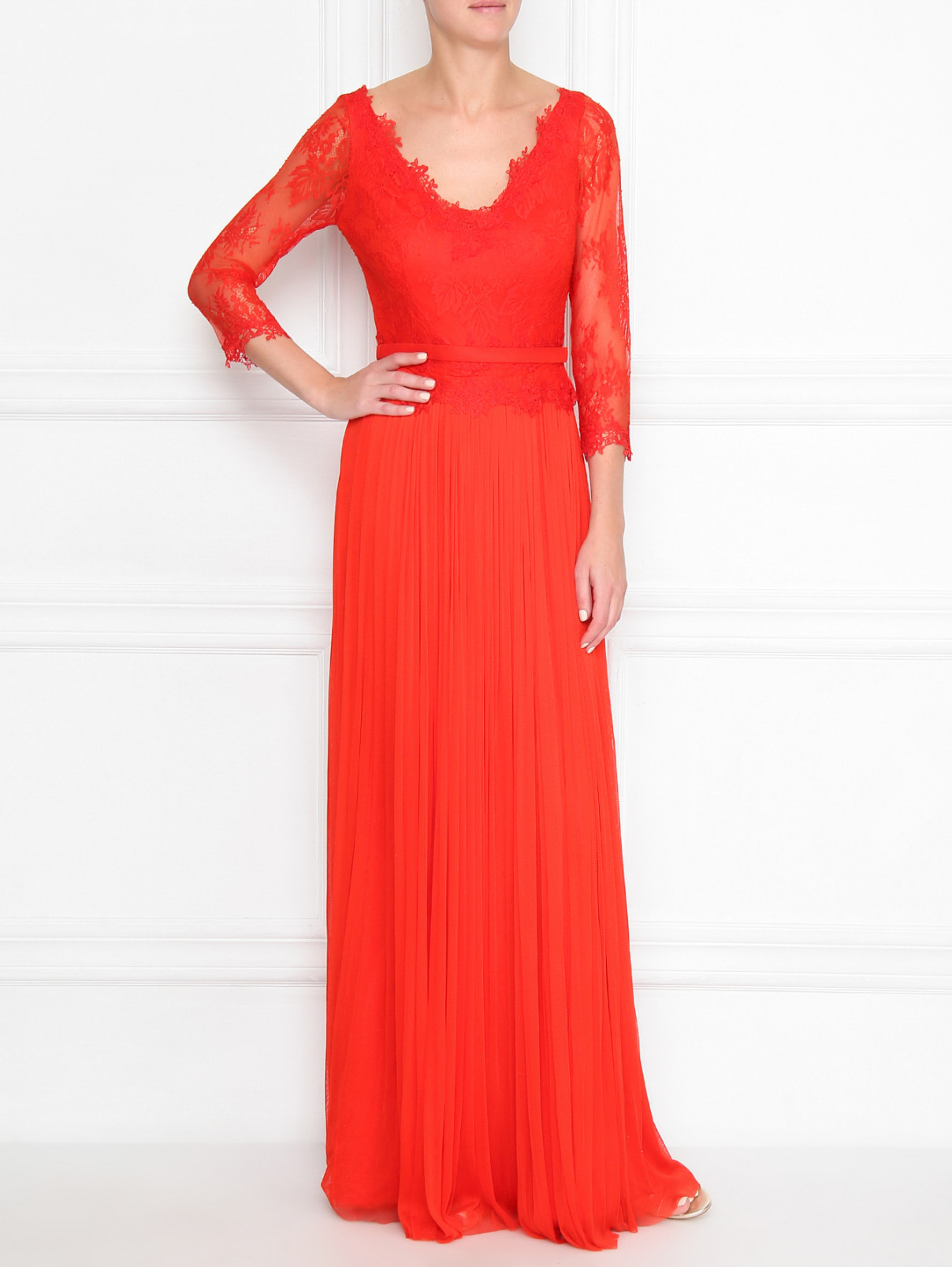 Платье-макси из шелка с кружевной отделкой Rosa Clara  –  МодельОбщийВид  – Цвет:  Красный