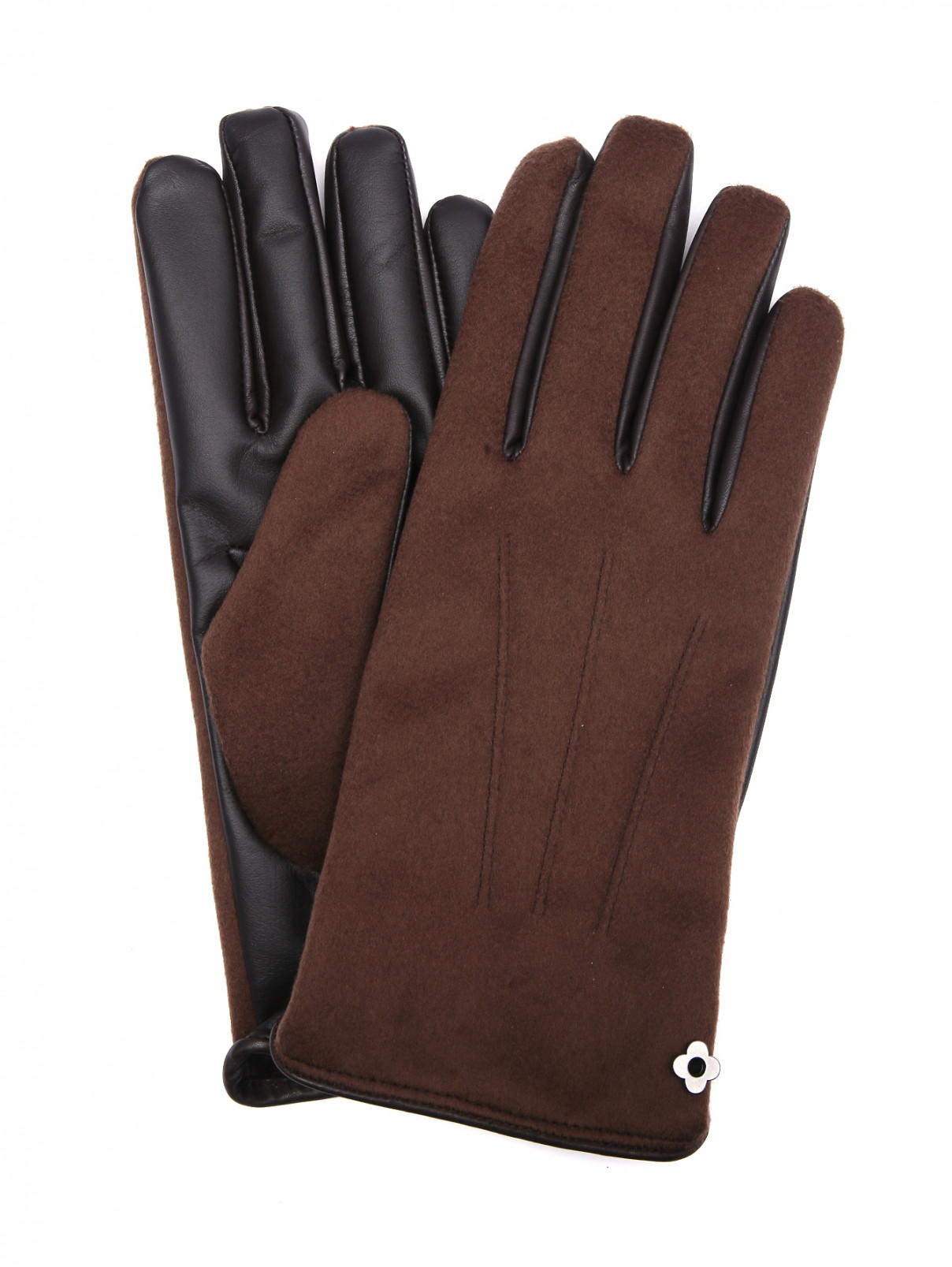 Комбинированные перчатки из кожи LARDINI  –  Общий вид  – Цвет:  Коричневый