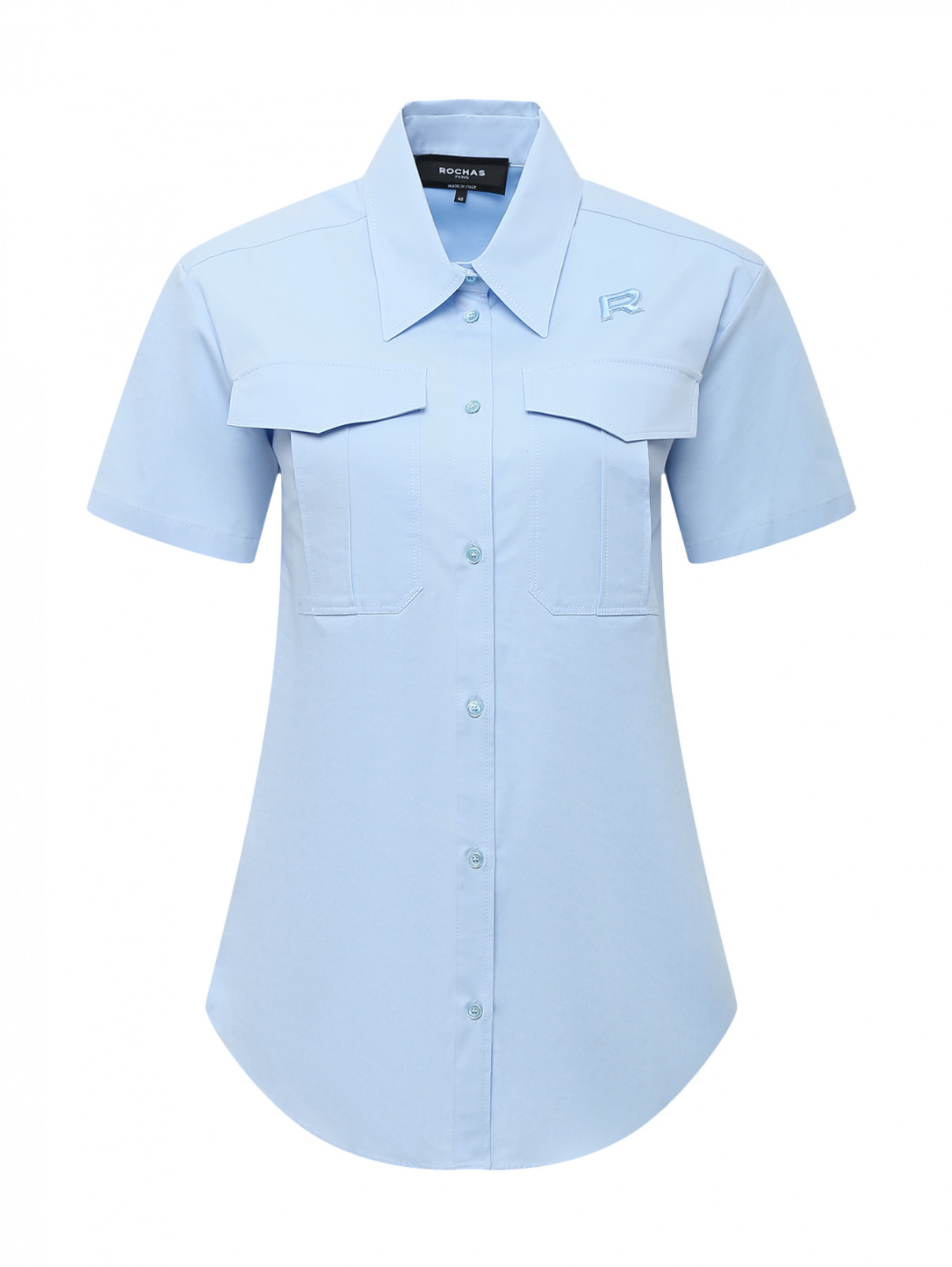 Рубашка из хлопка с накладными карманами Rochas  –  Общий вид  – Цвет:  Синий