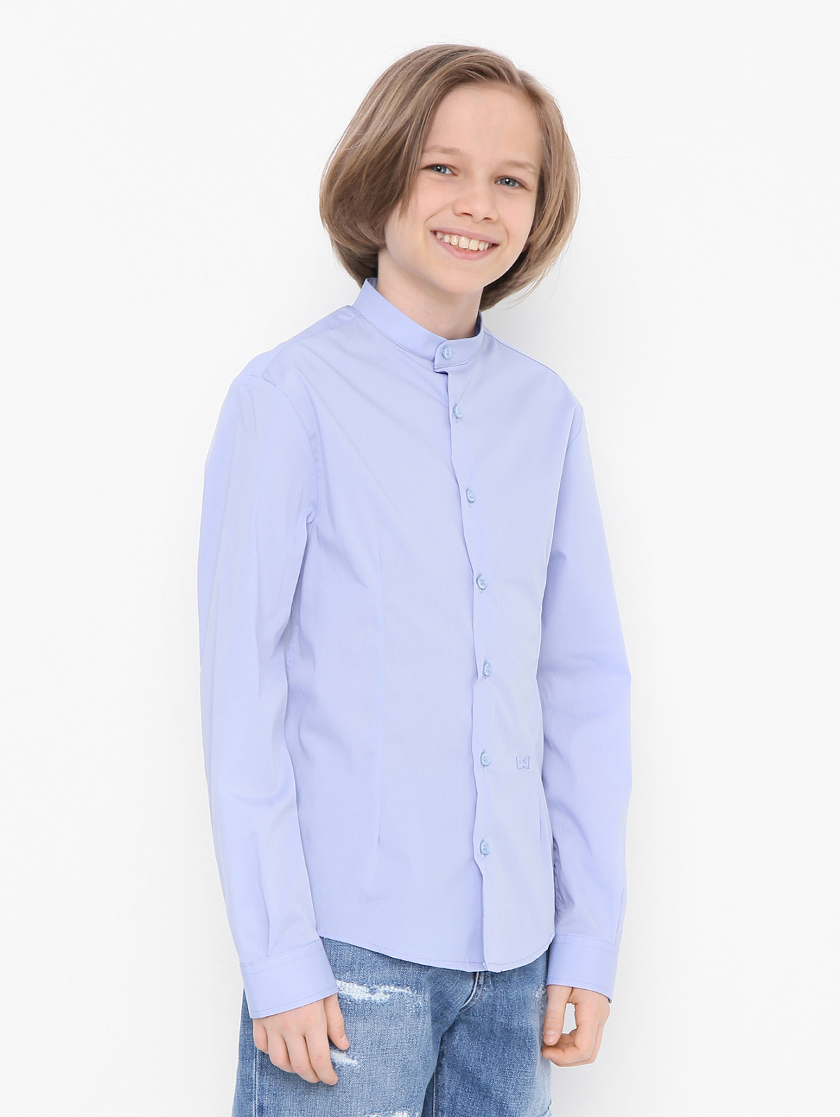 Однотонная рубашка из хлопка Daniele Alessandrini  –  МодельВерхНиз  – Цвет:  Синий