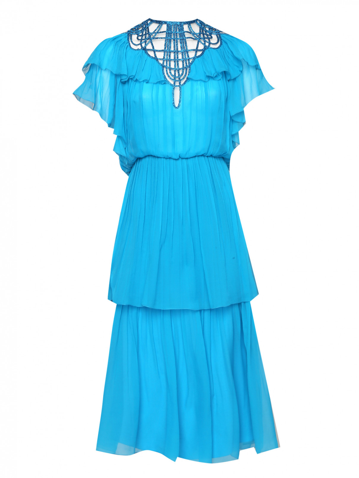 Платье-миди из шелка с декоративной отделкой Alberta Ferretti  –  Общий вид  – Цвет:  Синий