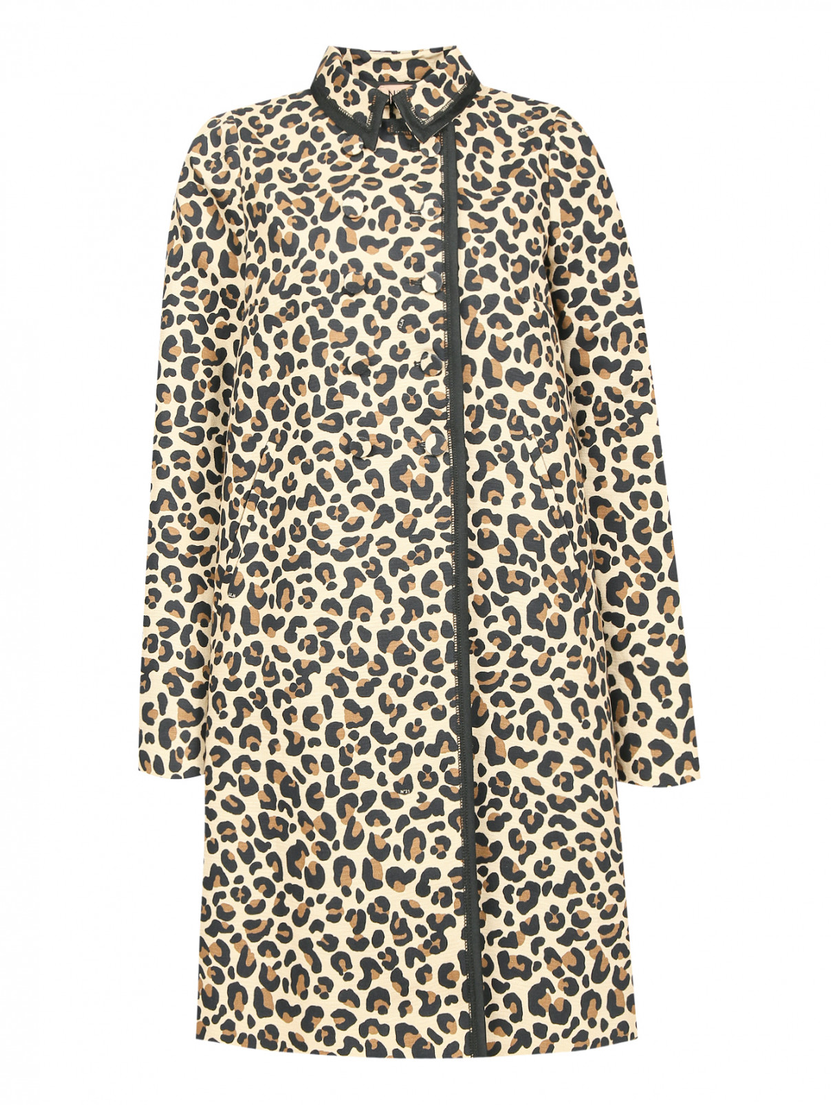 Пальто из хлопка с узором и контрастной отделкой N21  –  Общий вид  – Цвет:  Узор