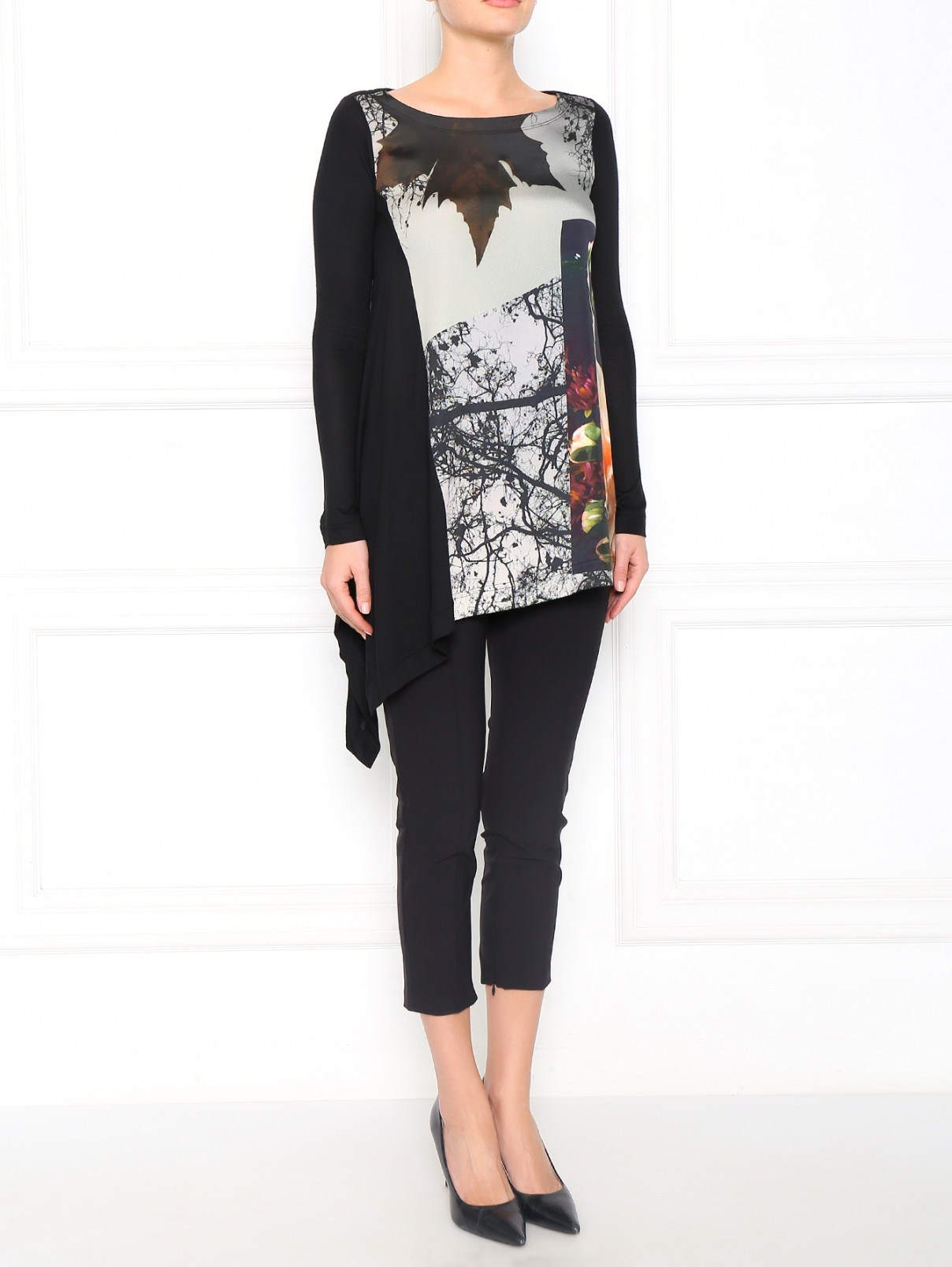 Блуза с длинным рукавом и принтом Isola Marras  –  Модель Общий вид  – Цвет:  Черный
