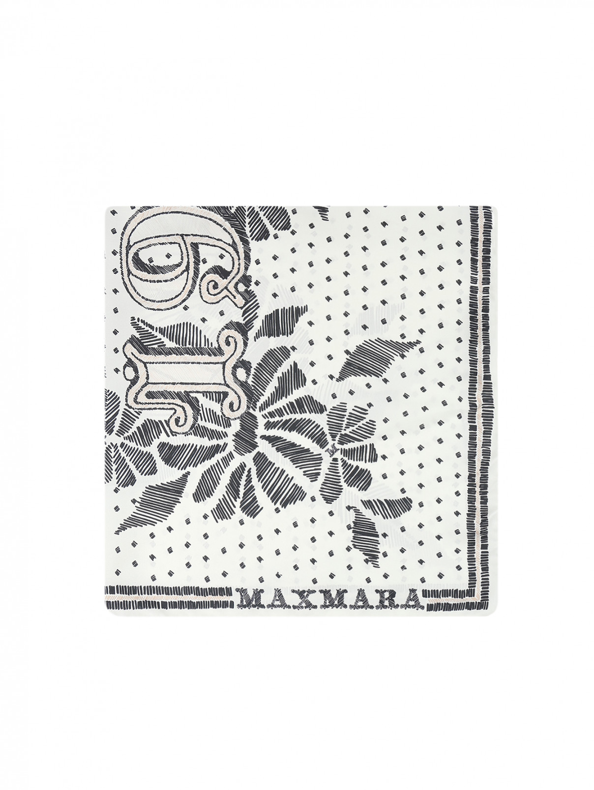 Платок из шелка с рисунком Max Mara  –  Общий вид  – Цвет:  Белый