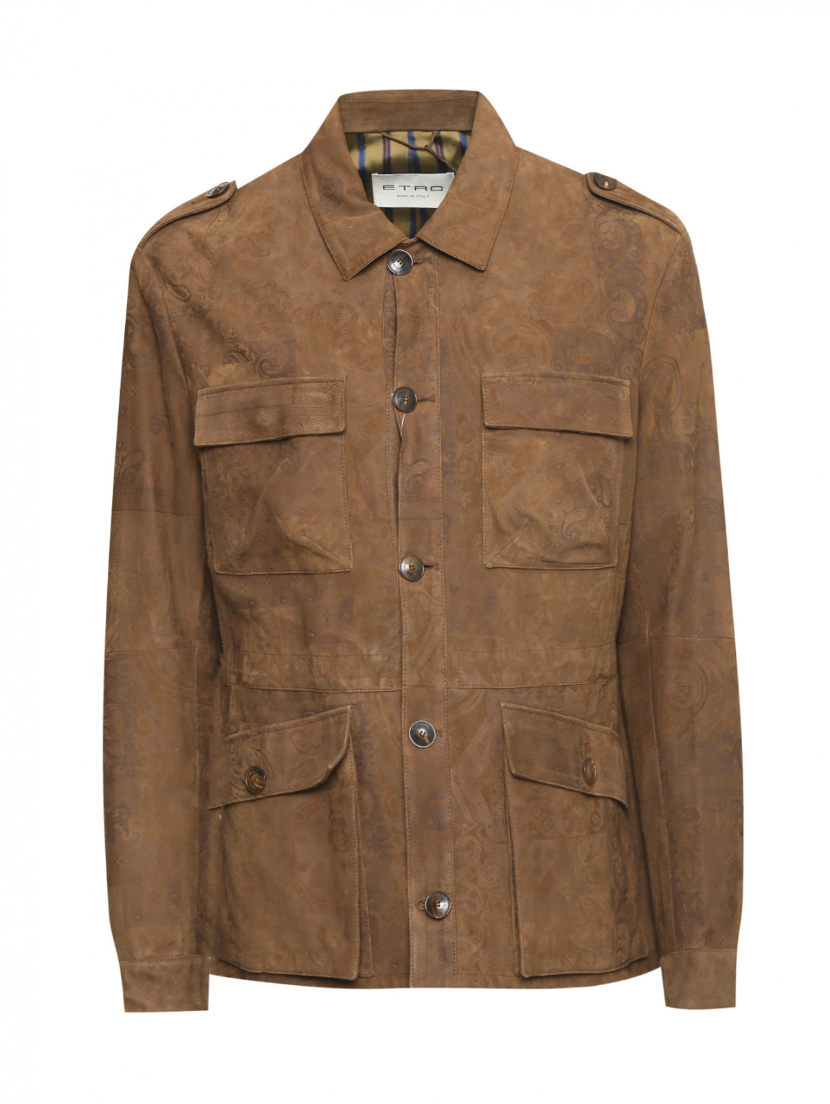 Куртка из кожи с узором "пейсли" Etro  –  Общий вид  – Цвет:  Коричневый