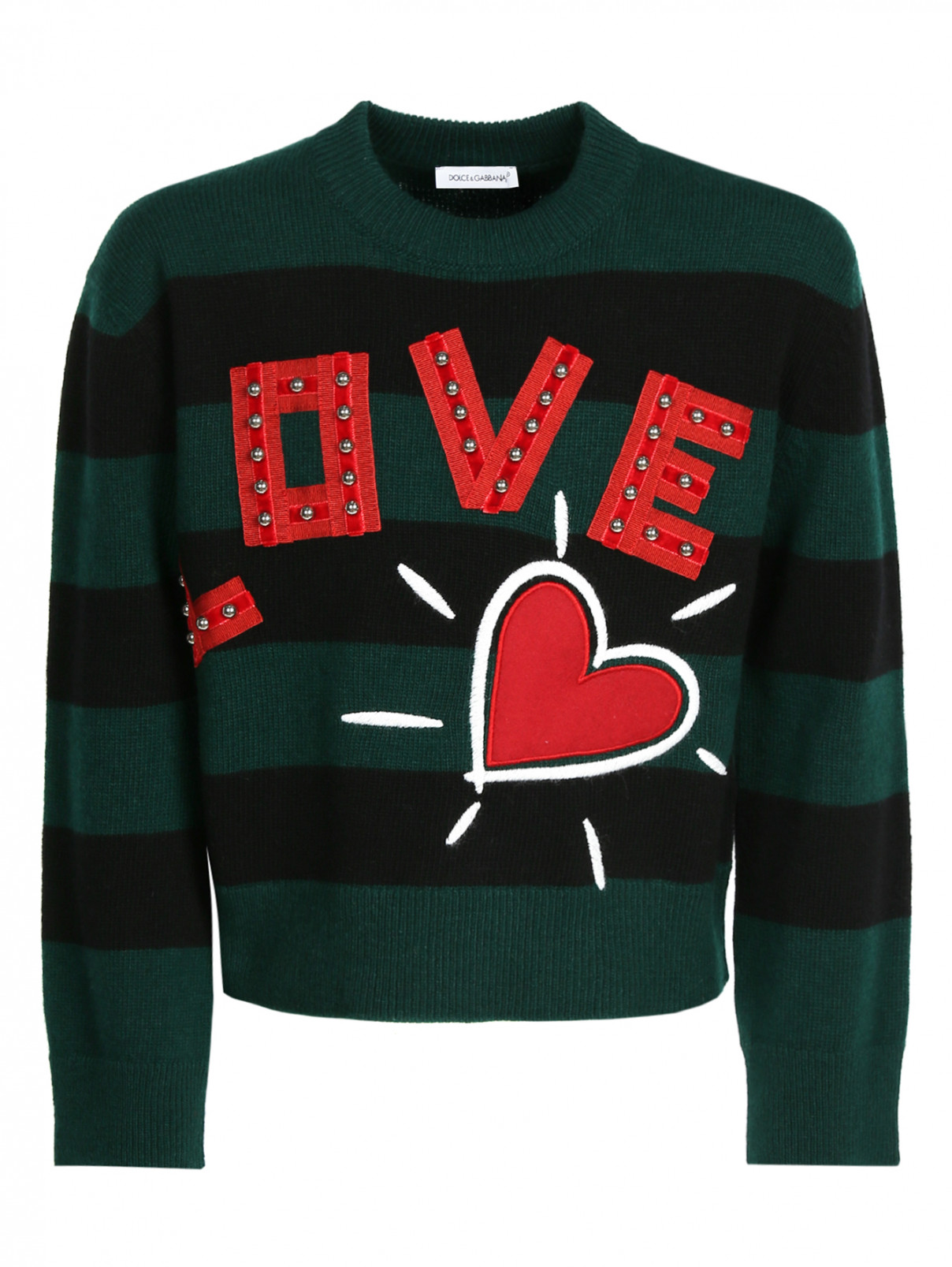 Джемпер из шерсти с аппликацией Dolce & Gabbana  –  Общий вид  – Цвет:  Зеленый