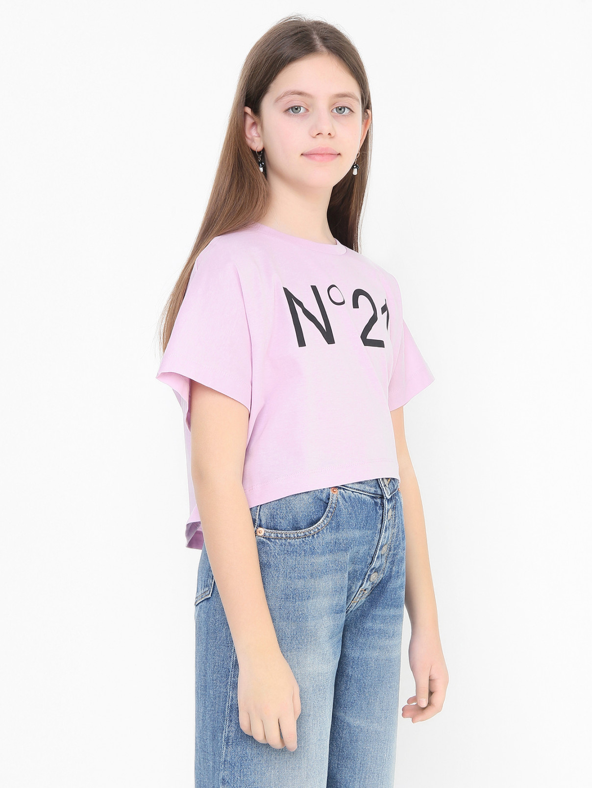 Укороченная футболка из хлопка N21  –  МодельВерхНиз  – Цвет:  Фиолетовый