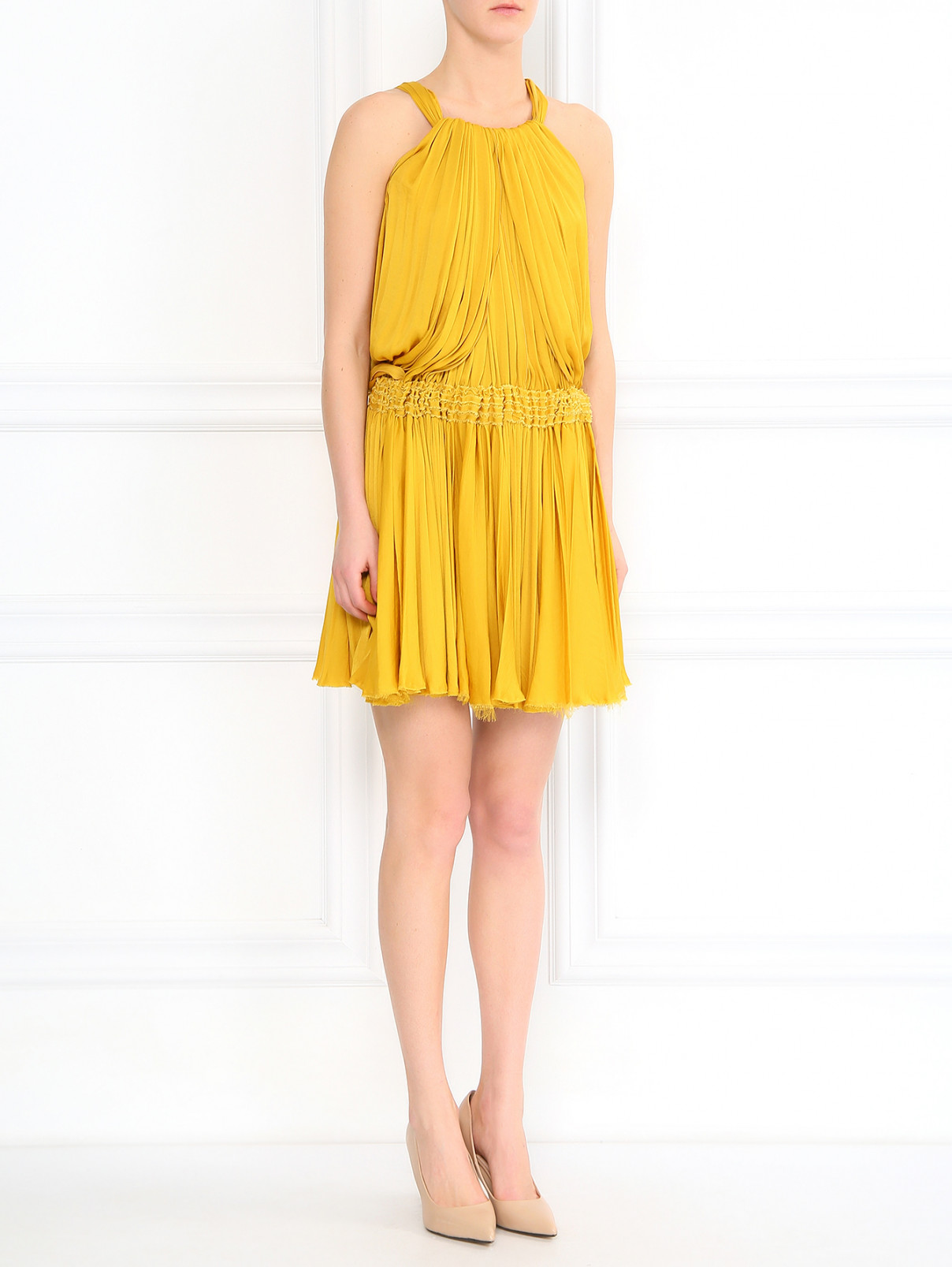 Платье-мини с плиссировкой Lanvin  –  Модель Общий вид  – Цвет:  Желтый