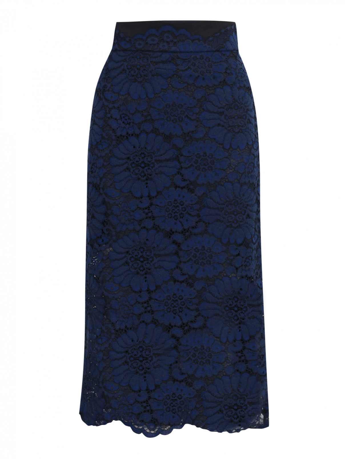 Кружевная юбка-миди прямого кроя Dorothee Schumacher  –  Общий вид  – Цвет:  Синий
