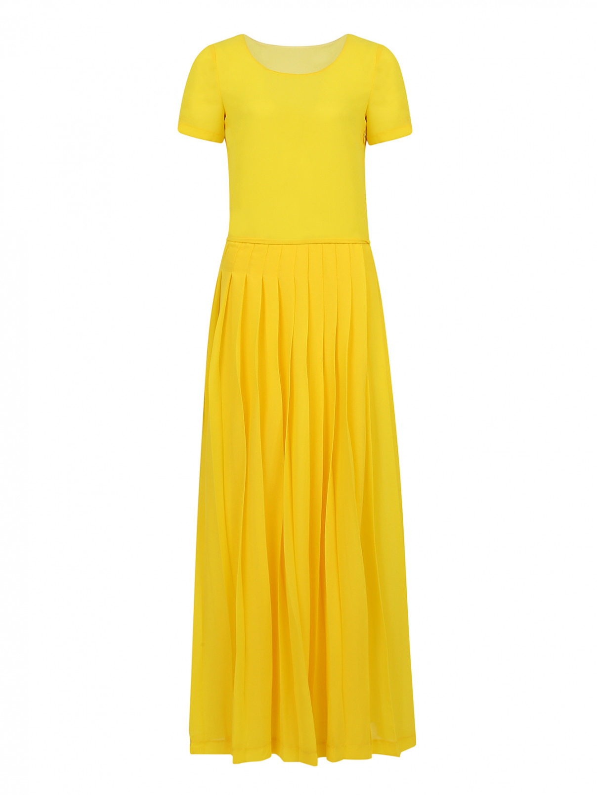 Платье-макси с плиссированной юбкой Moschino Love  –  Общий вид  – Цвет:  Желтый