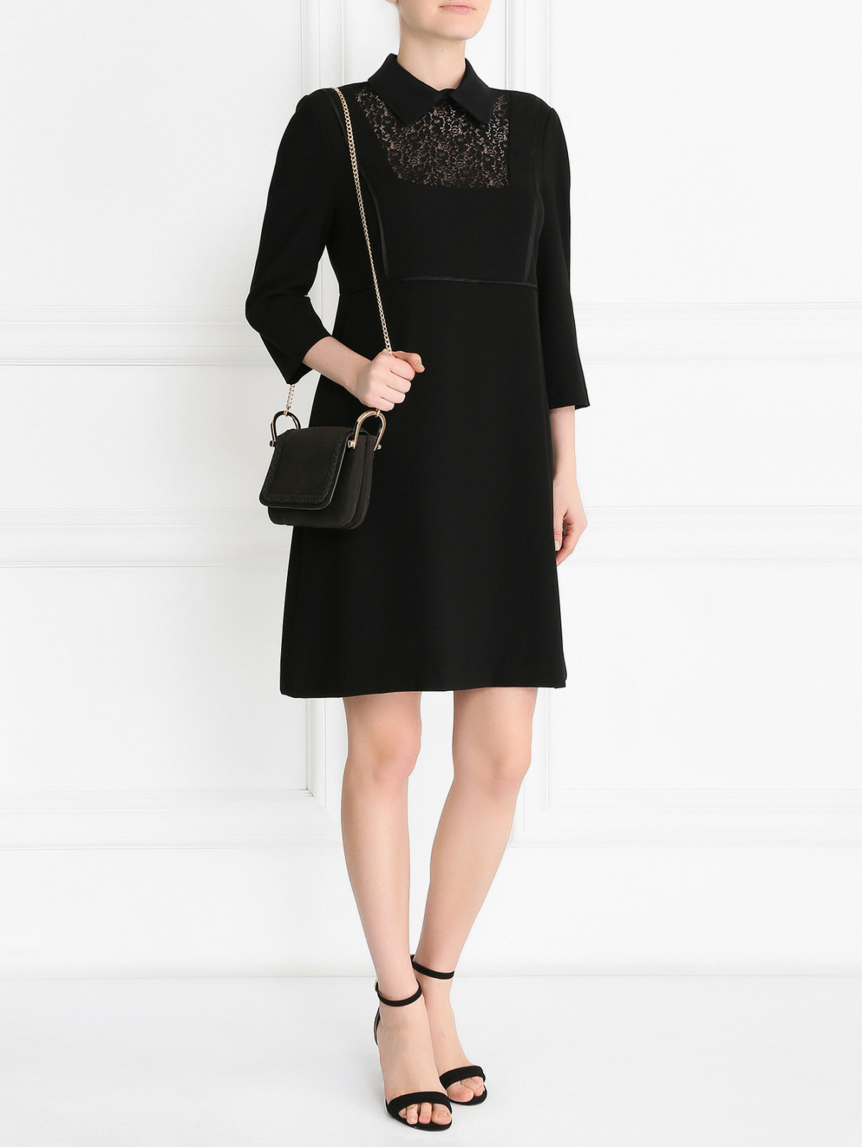 Платье-мини с кружевной вставкой Tara Jarmon  –  Модель Общий вид  – Цвет:  Черный