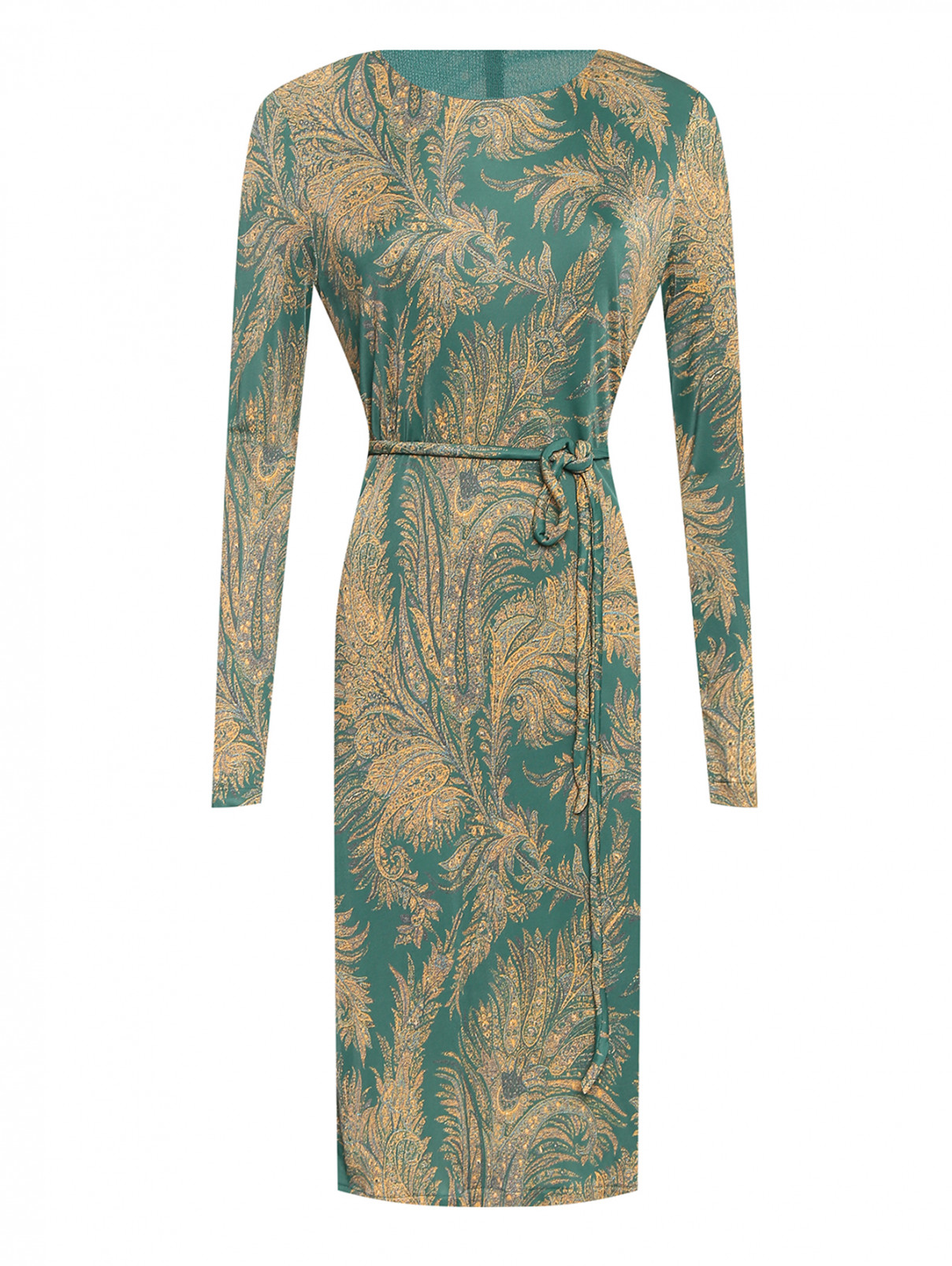Платье из вискозы с поясом и узорм Etro  –  Общий вид  – Цвет:  Зеленый