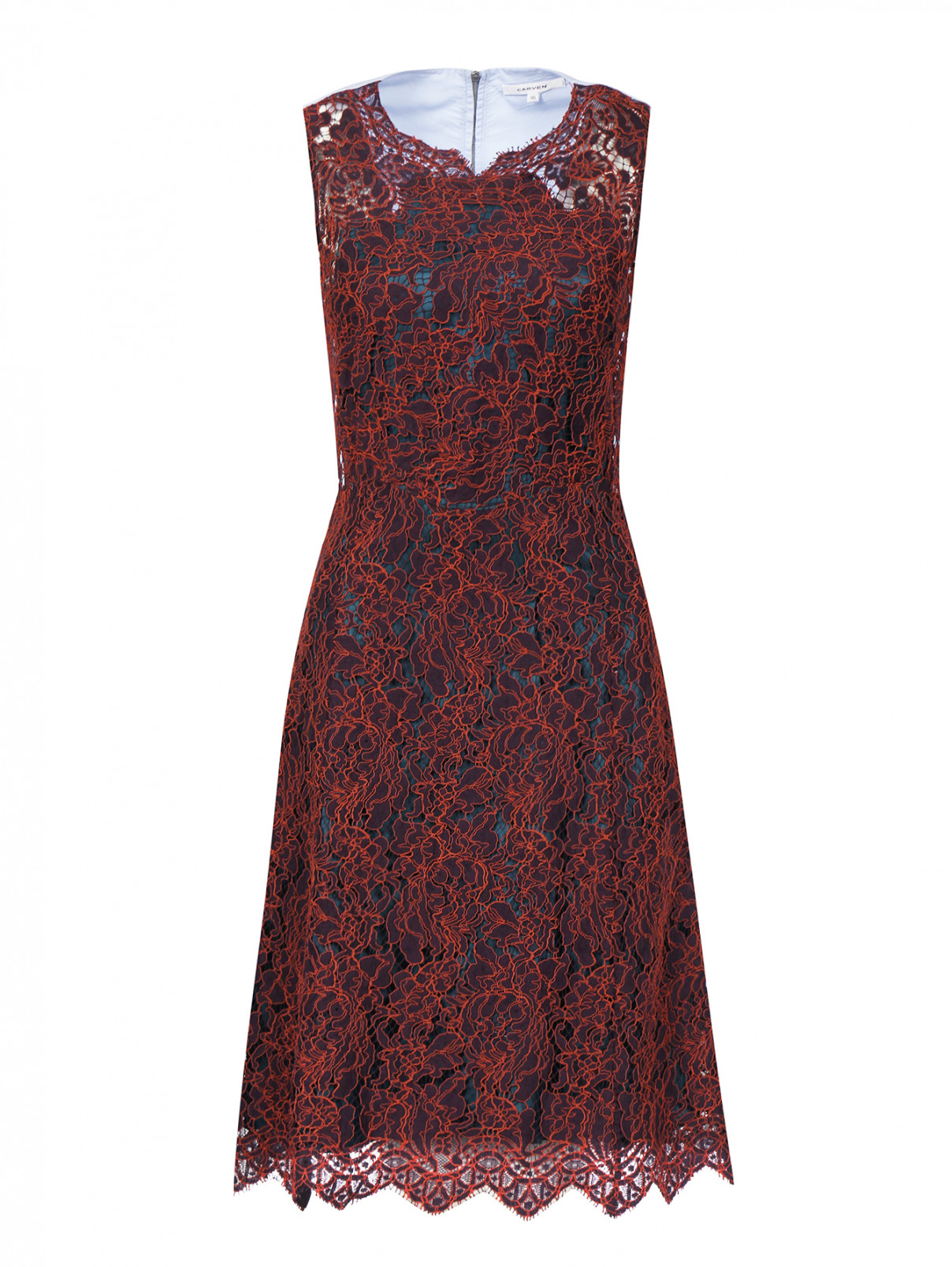 Платье из кружевного полотна и контрастной вставкой Carven  –  Общий вид  – Цвет:  Красный