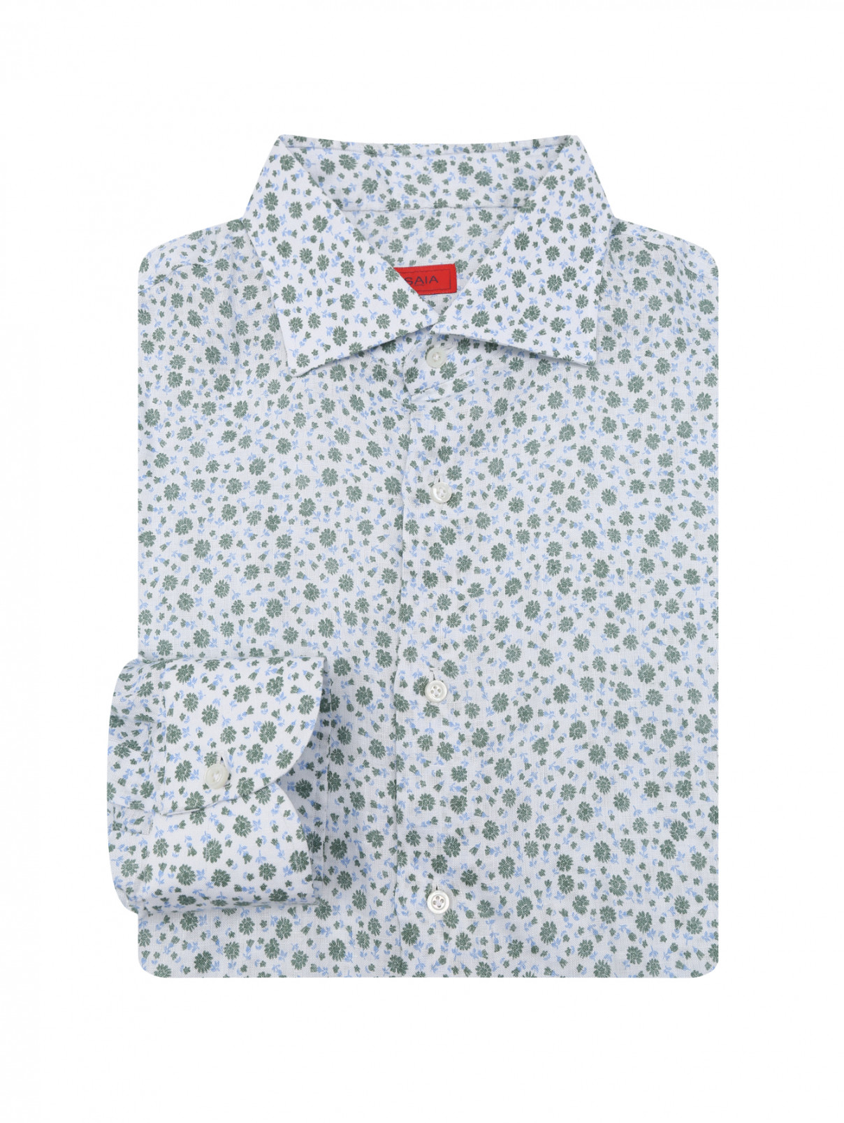 Рубашка из хлопка с цветочным принтом Isaia  –  Общий вид  – Цвет:  Зеленый