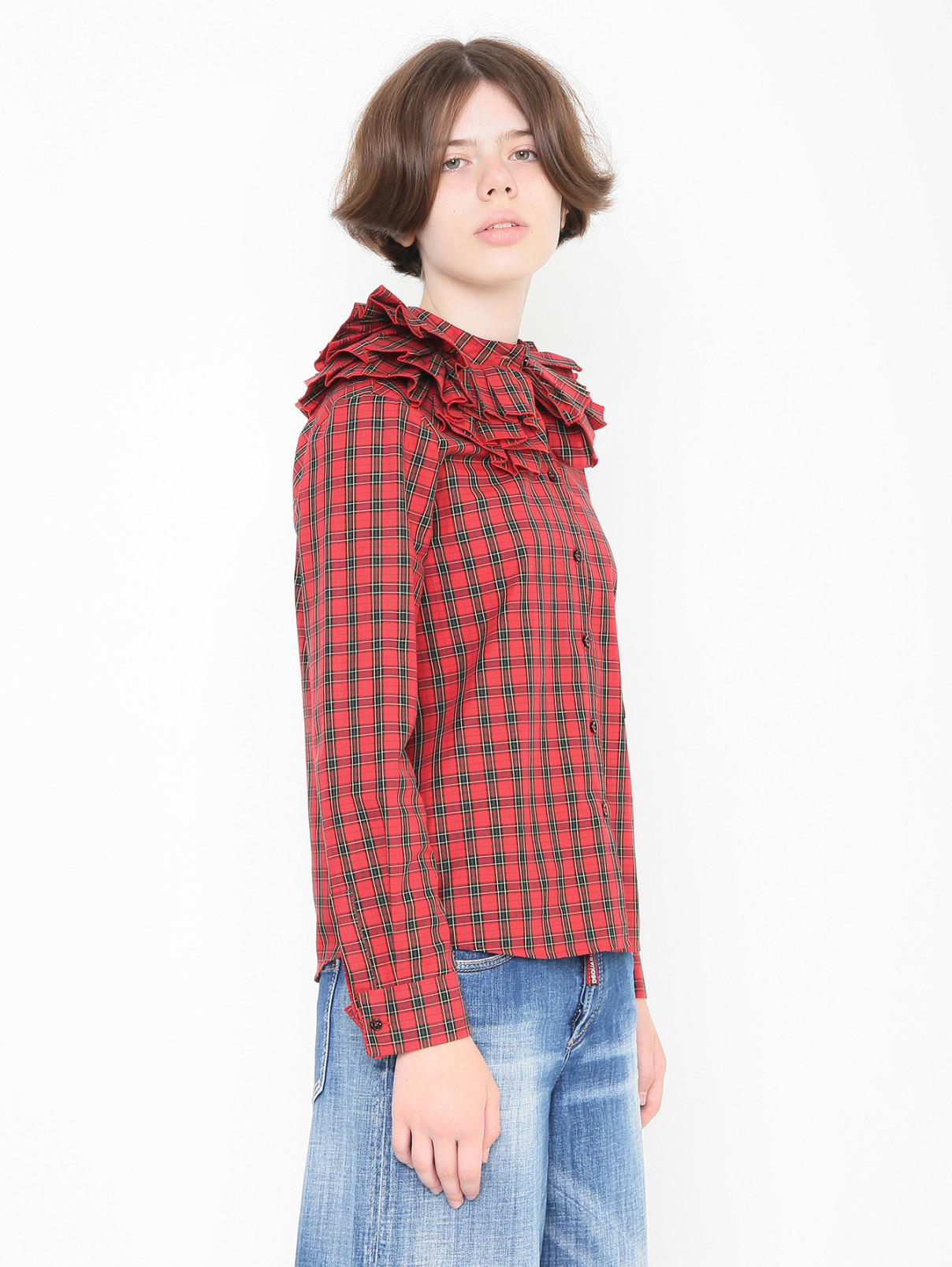 Хлопковая блуза с объемным воротником Philosophy di Lorenzo Serafini  –  МодельВерхНиз  – Цвет:  Узор