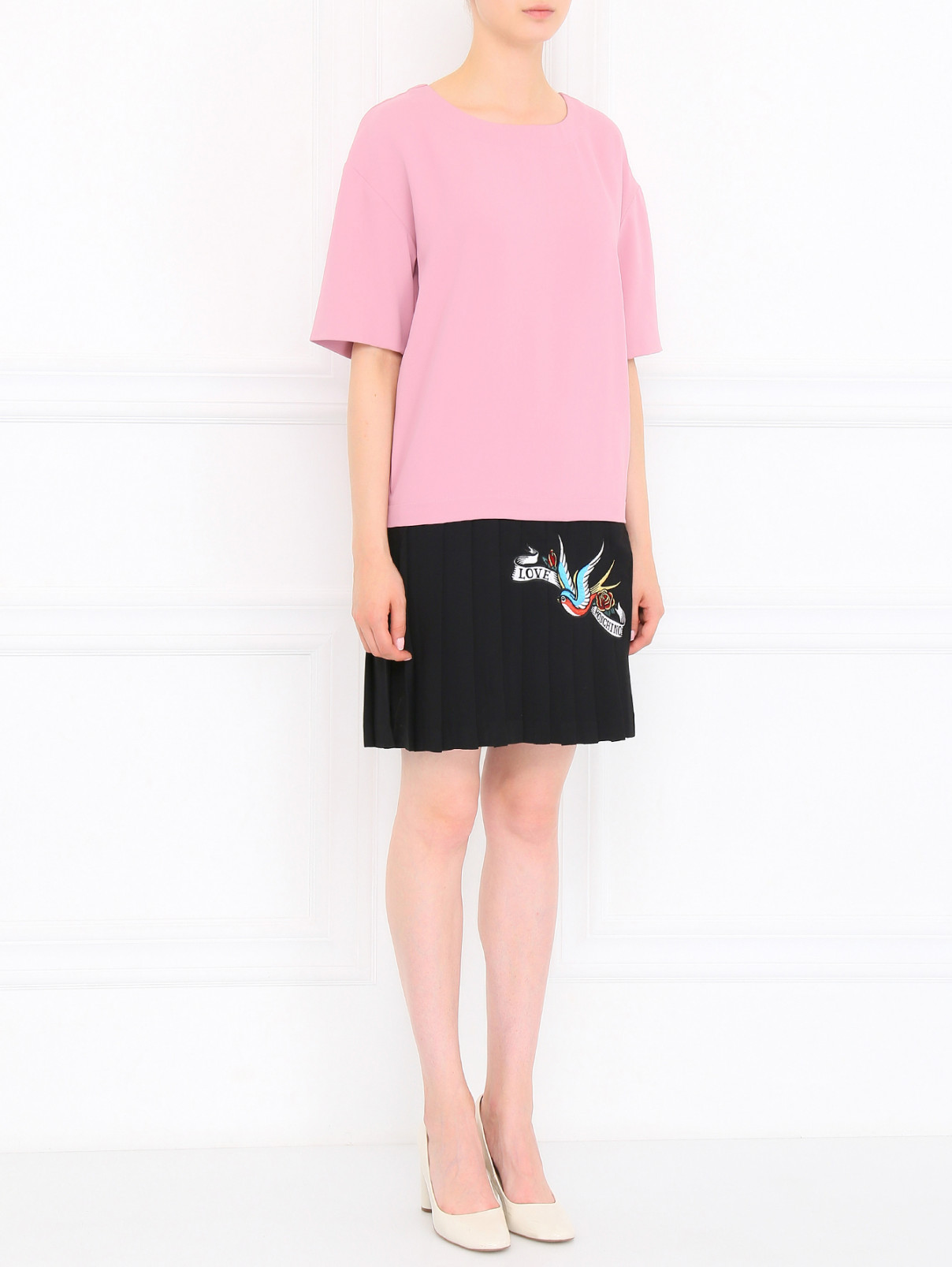Платье свободного кроя с плиссировкой Love Moschino  –  Модель Общий вид  – Цвет:  Розовый