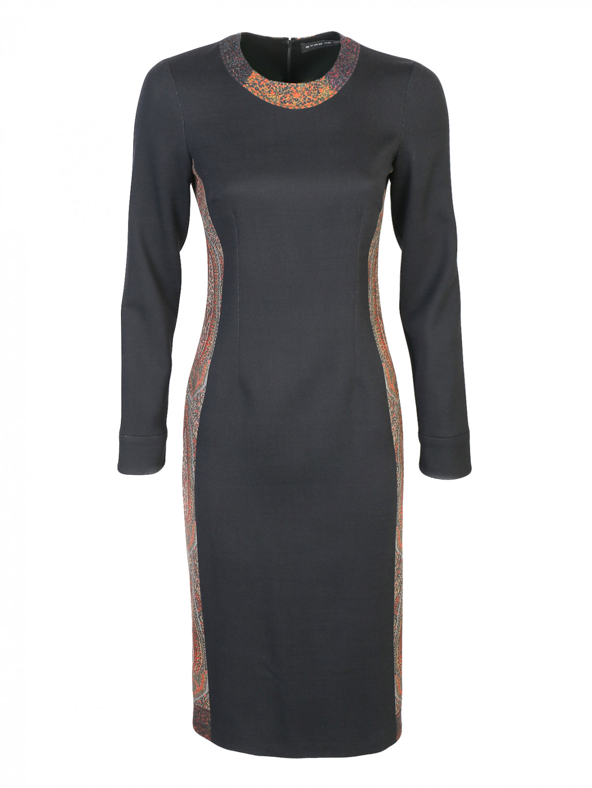 Платье-футляр из шерсти с узором Etro  –  Общий вид  – Цвет:  Черный