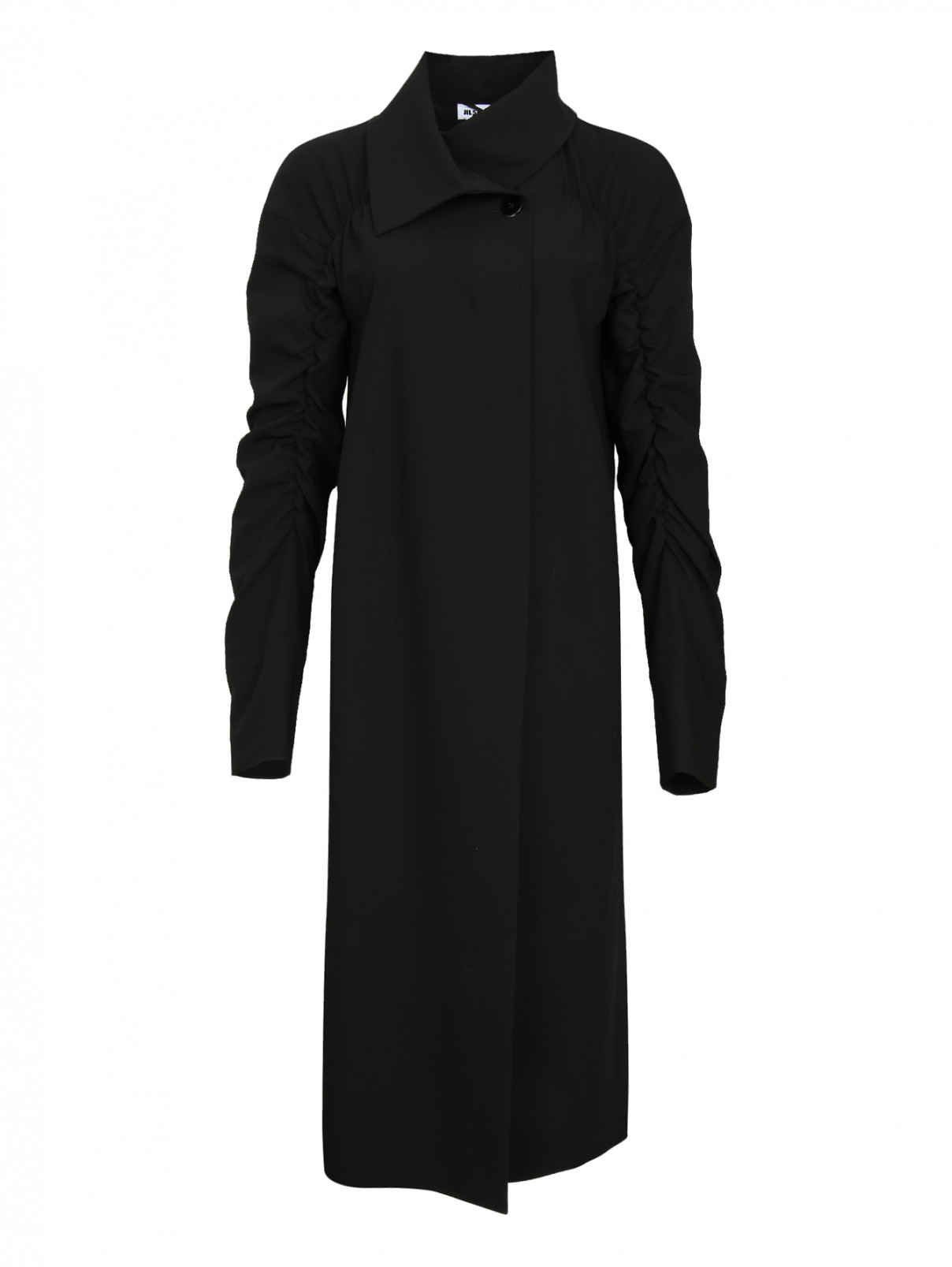 Пальто из шерсти с драпировкой на рукавах Jil Sander  –  Общий вид  – Цвет:  Черный