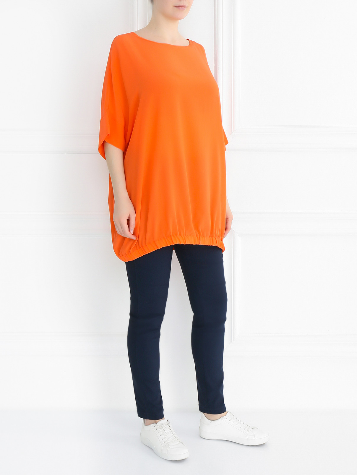 Блуза свободного кроя из шелка Voyage by Marina Rinaldi  –  Модель Общий вид  – Цвет:  Оранжевый