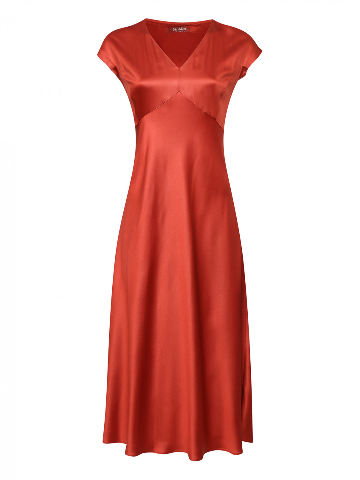 Платье из атласа Max Mara  –  Общий вид  – Цвет:  Оранжевый