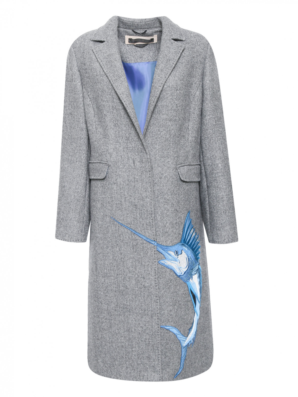 Пальто из шерсти с декоративной аппликацией Marina Rinaldi  –  Общий вид  – Цвет:  Серый