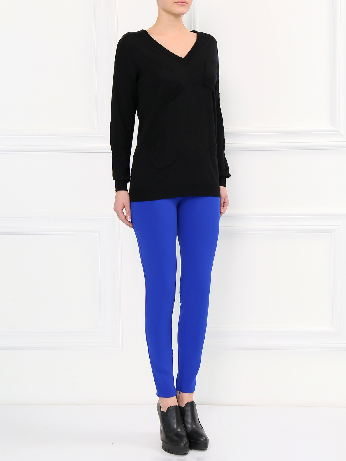 Узкие брюки с молниями во внутренних швах Moschino Boutique  –  Модель Общий вид  – Цвет:  Синий