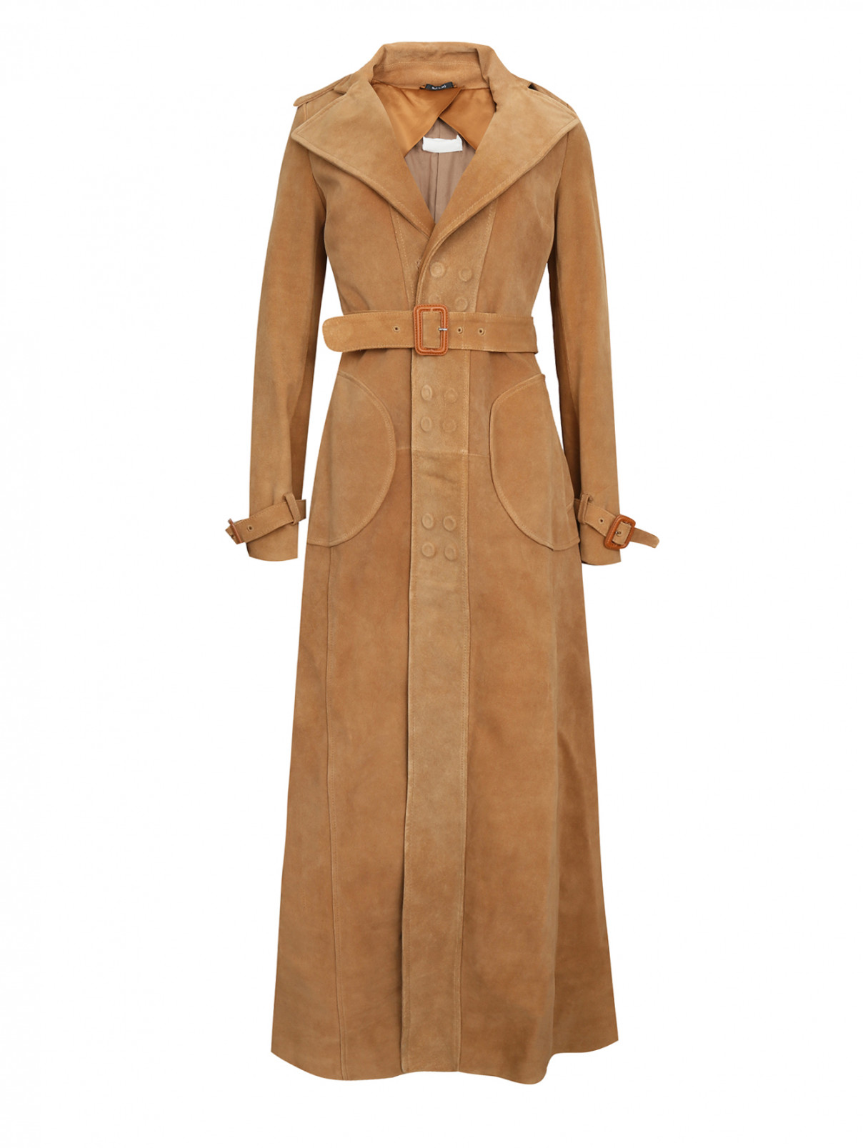 Пальто из замши с карманами Maison Margiela  –  Общий вид  – Цвет:  Коричневый