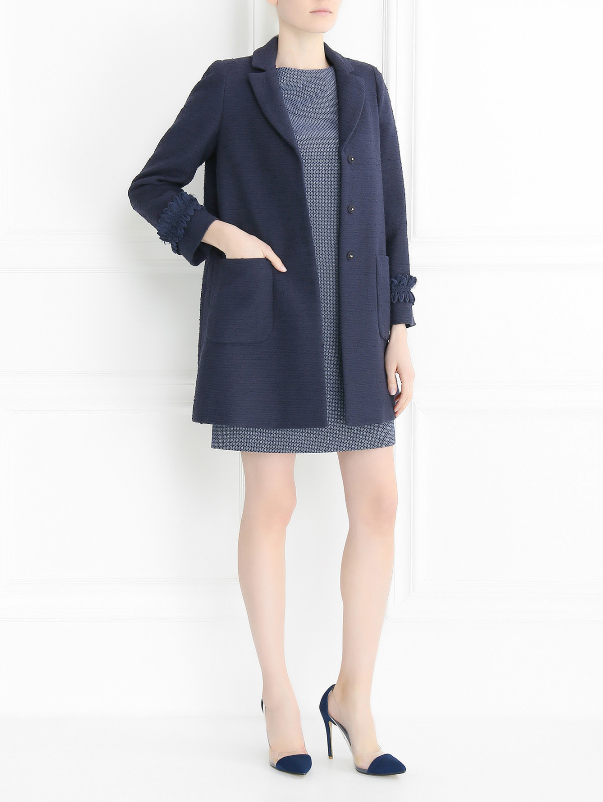 Пальто из хлопка и нейлона с декоративной отделкой Max&Co  –  Модель Общий вид  – Цвет:  Синий