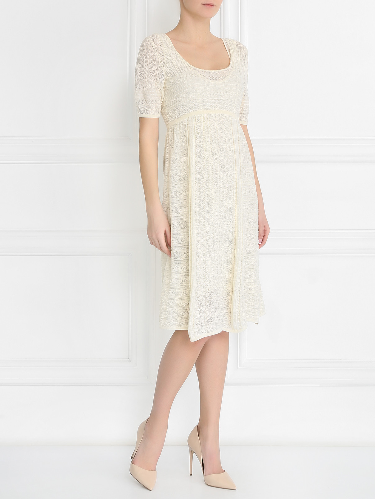 Трикотажное кружевное платье Ermanno Scervino  –  Модель Общий вид  – Цвет:  Белый