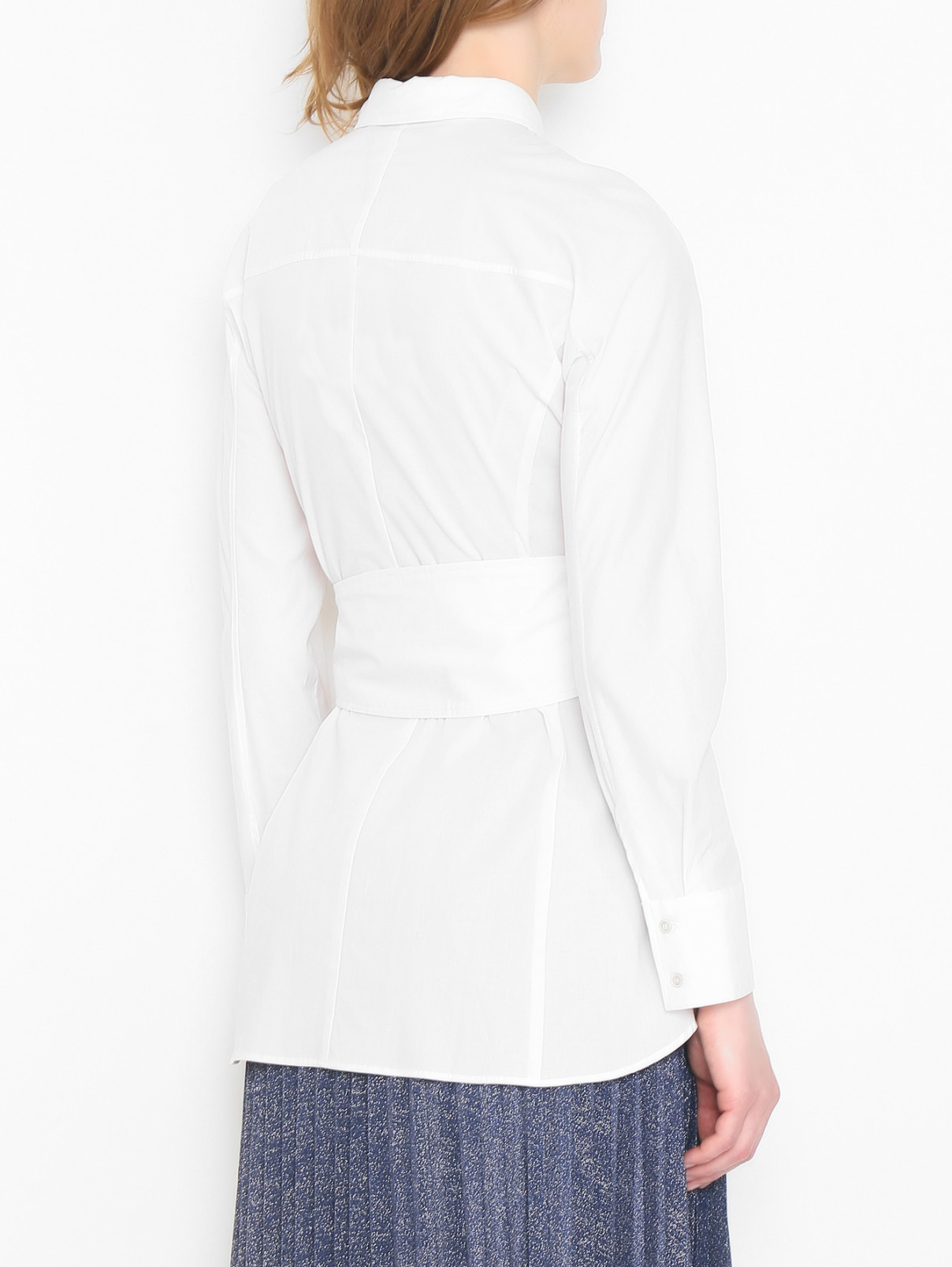 Рубашка из хлопка с поясом Marella  –  МодельВерхНиз1  – Цвет:  Белый