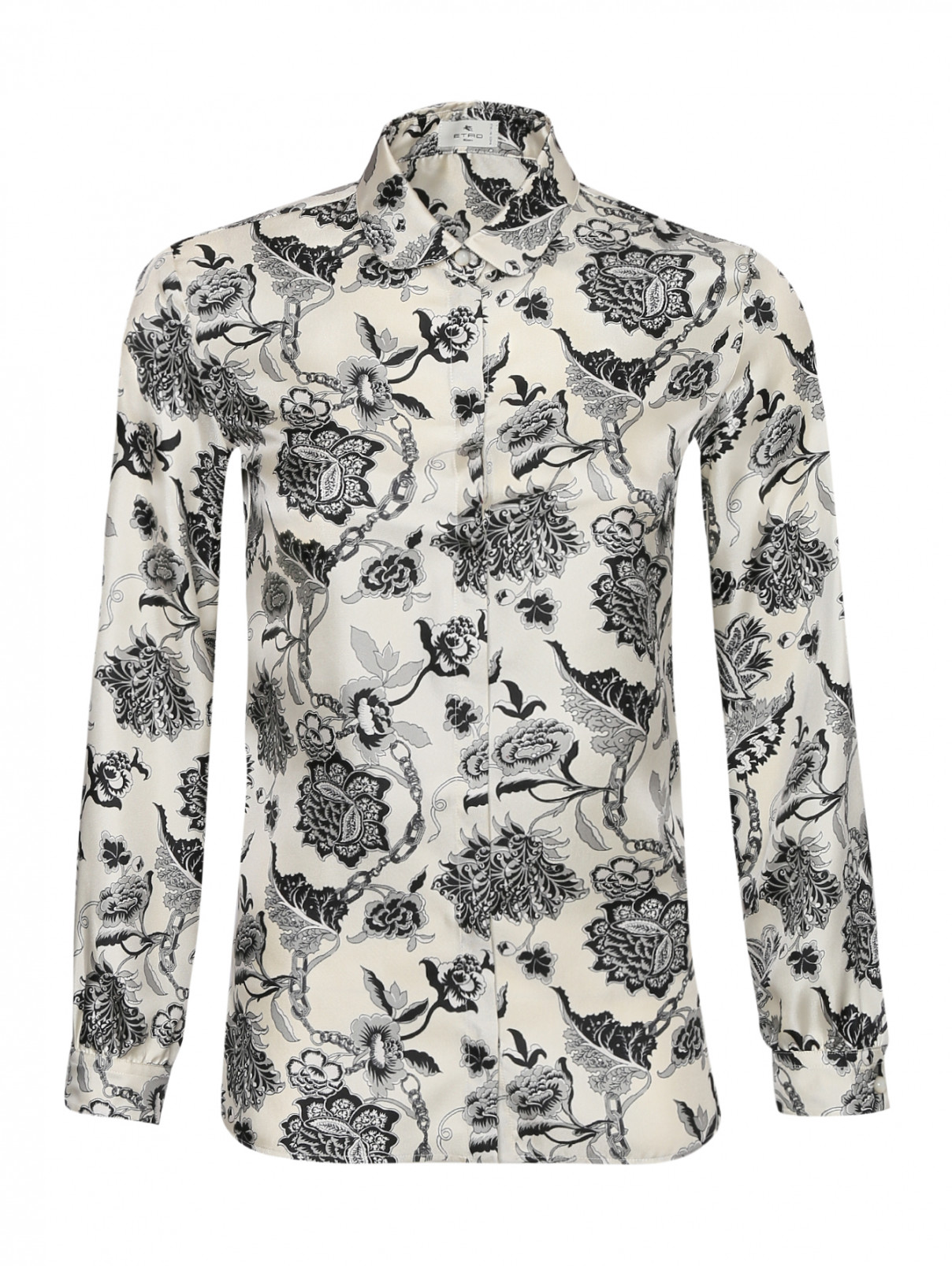 Блуза из шелка с цветочным узором Etro  –  Общий вид  – Цвет:  Белый