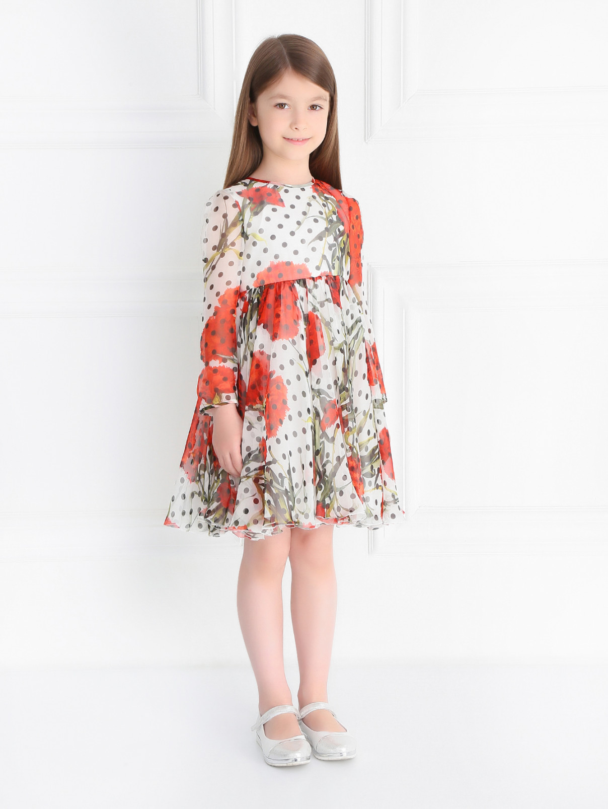 Платье из шелка с цветочным узором Dolce & Gabbana  –  Модель Общий вид  – Цвет:  Узор