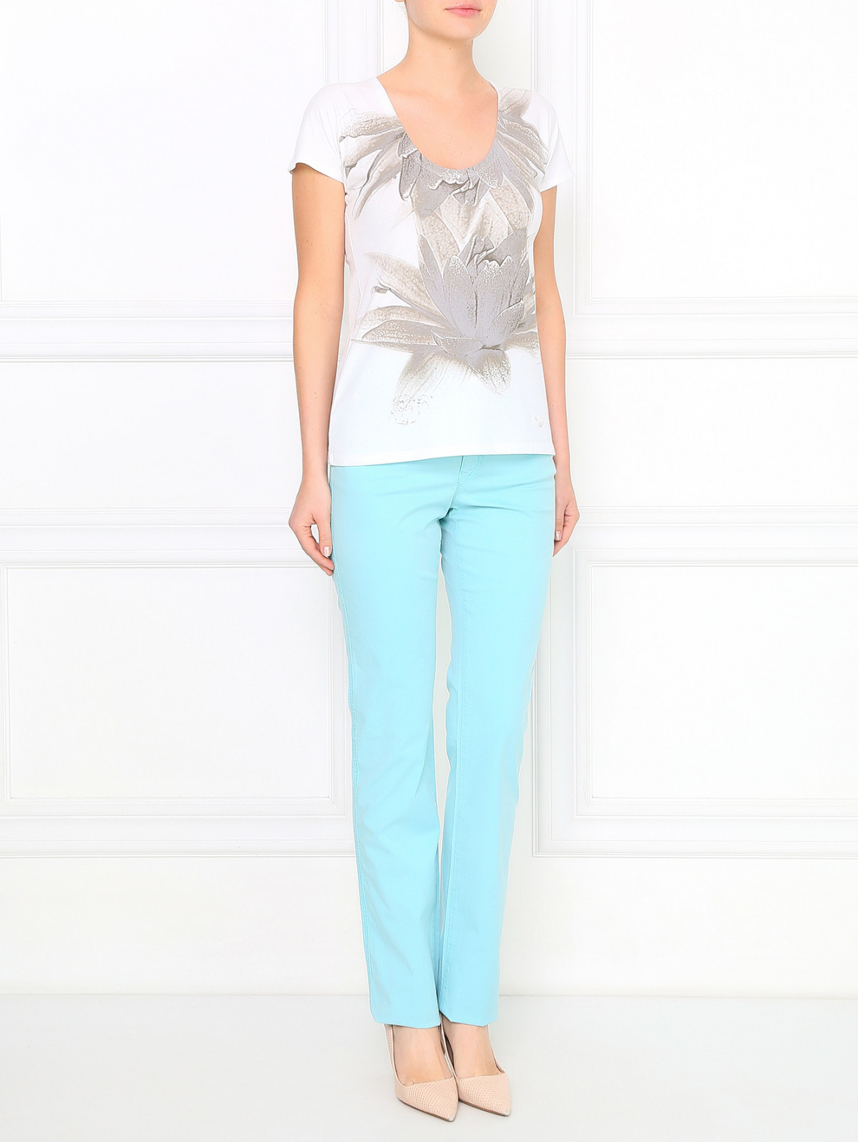 Прямые брюки из хлопка Armani Collezioni  –  Модель Общий вид  – Цвет:  Синий