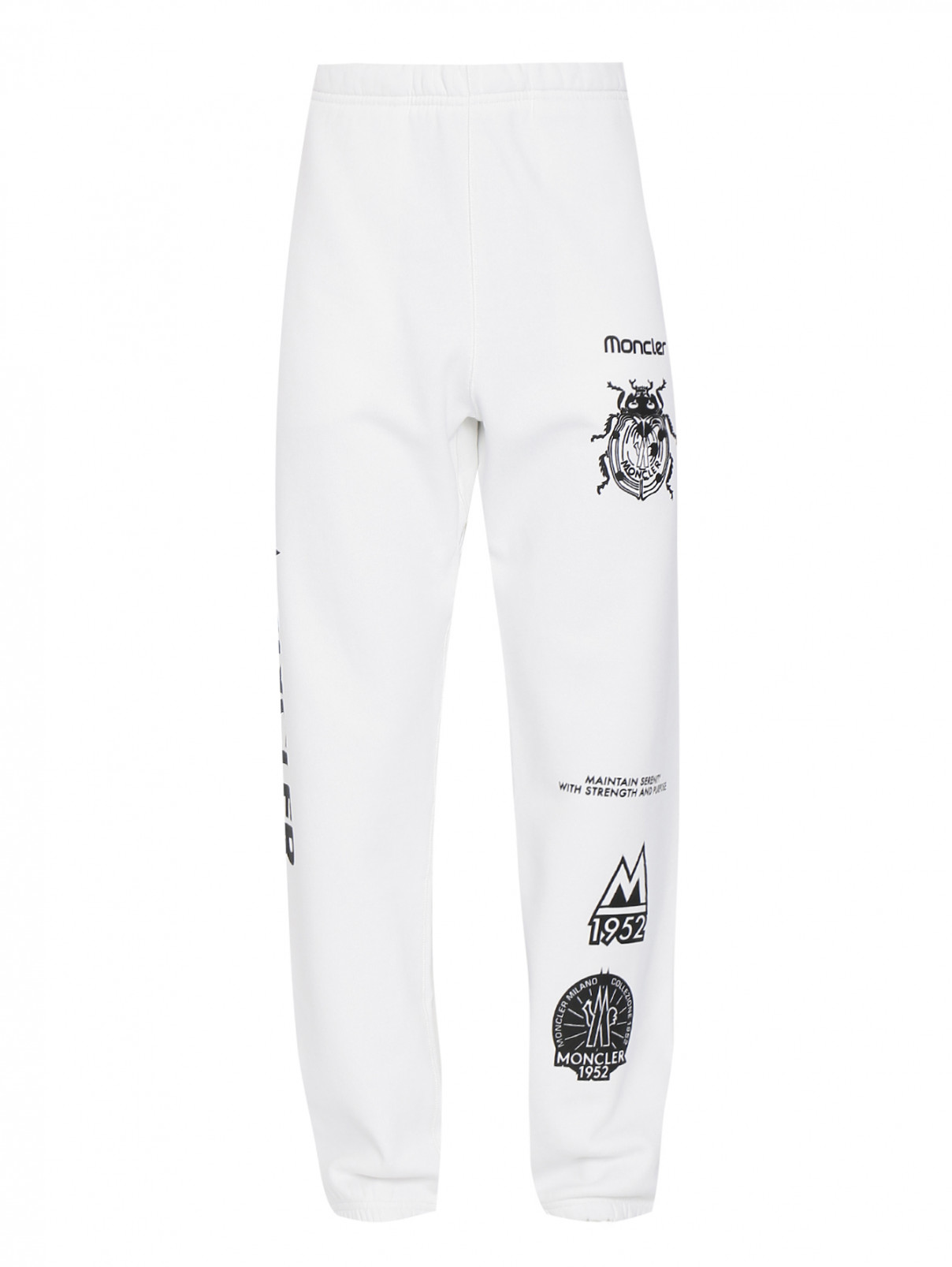 Трикотажные брюки из хлопка с принтом Moncler  –  Общий вид  – Цвет:  Белый