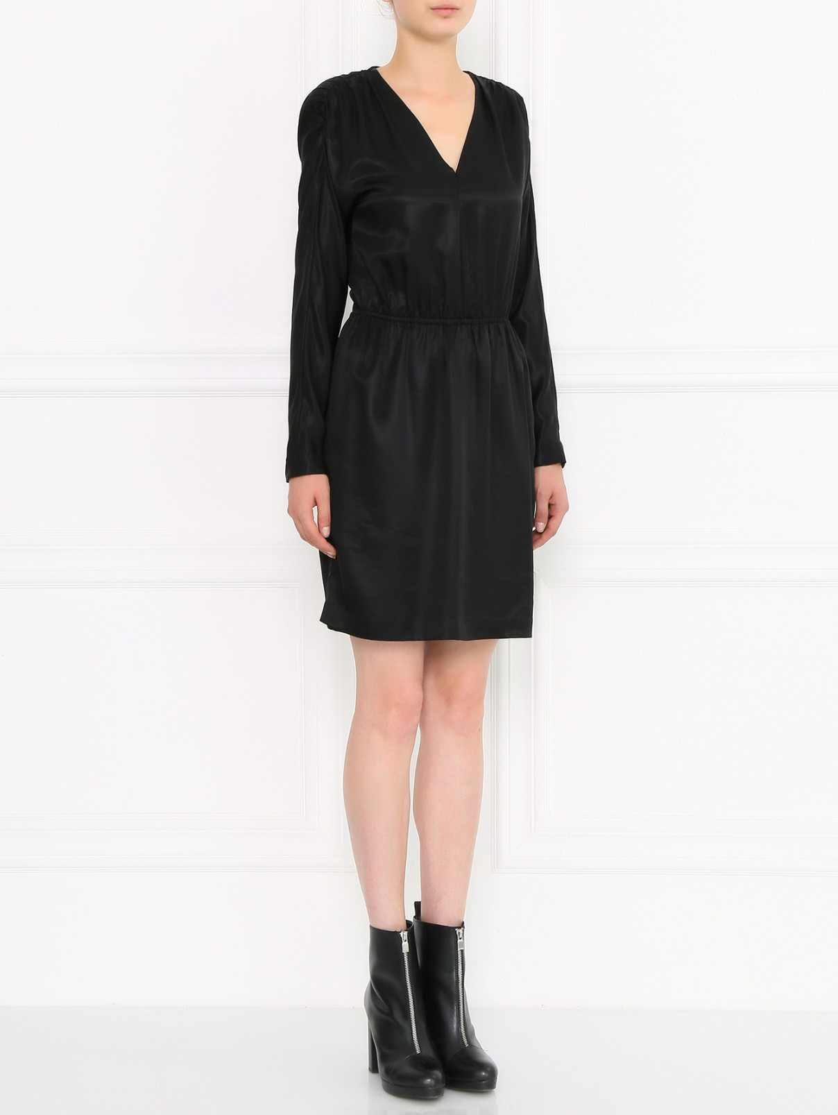 Платье-мини с длинным рукавом Halston  –  Модель Общий вид  – Цвет:  Черный