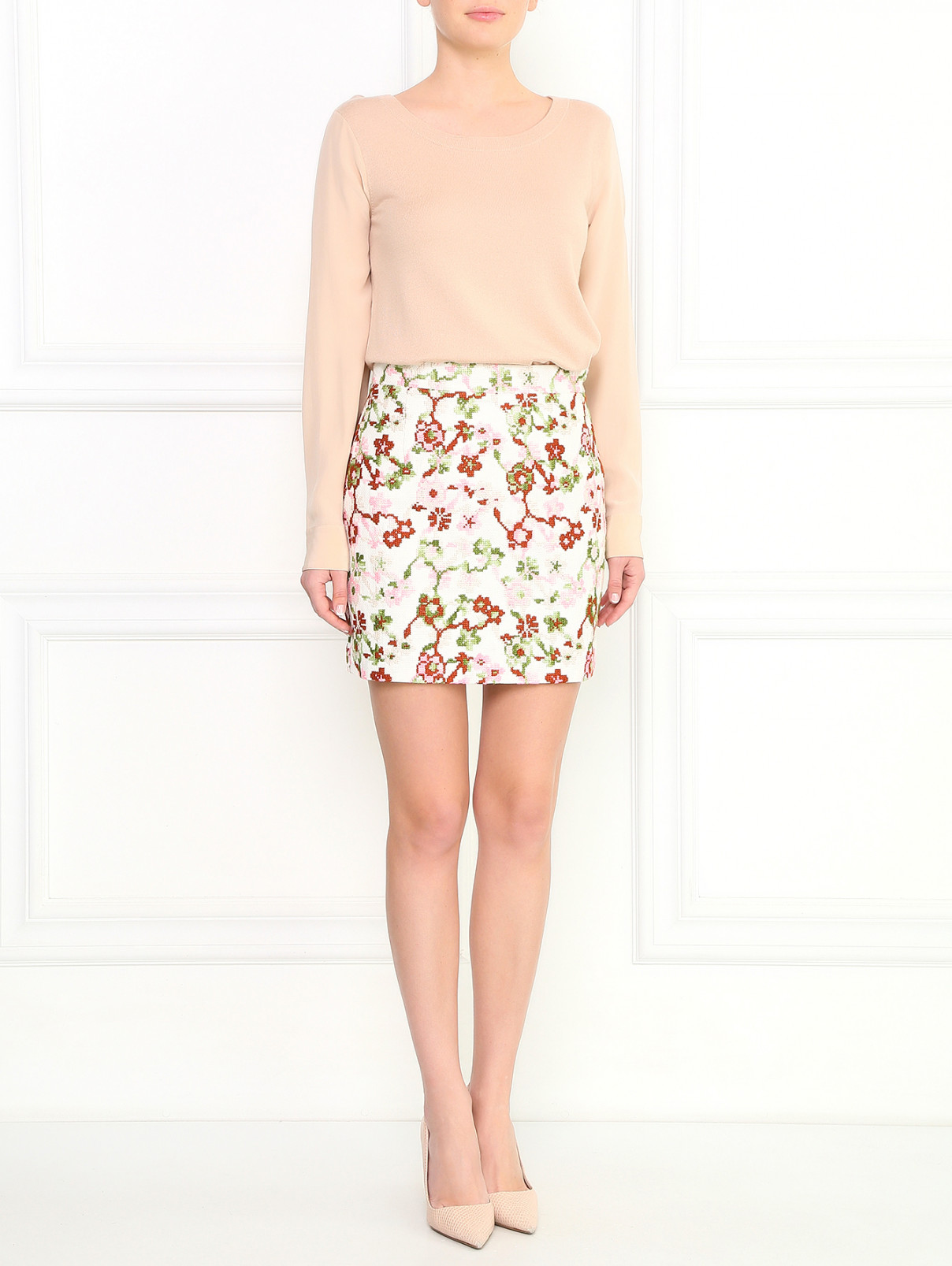 Мини юбка-трапеция с вышивкой Sage and Ivy  –  Модель Общий вид  – Цвет:  Узор