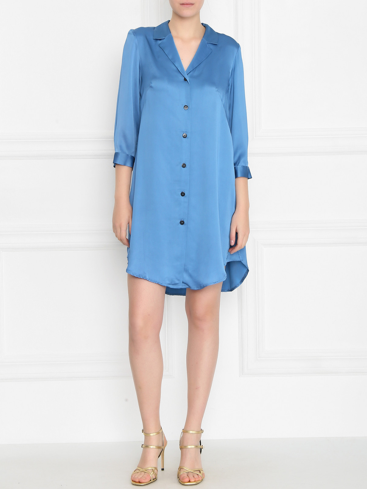 Платье-рубашка из смешаного шелка Alberto Biani  –  Модель Общий вид  – Цвет:  Синий