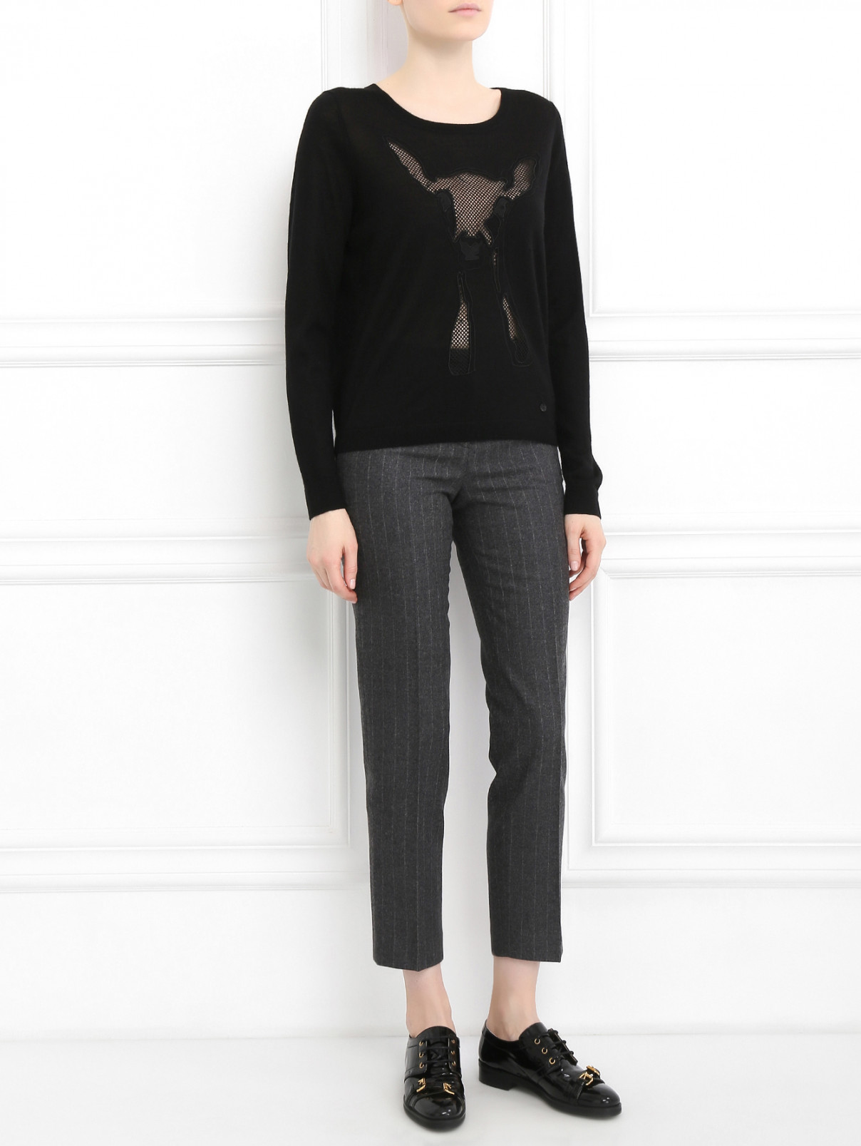 Джемпер из смешанной шерсти с узором Armani Jeans  –  Модель Общий вид  – Цвет:  Черный