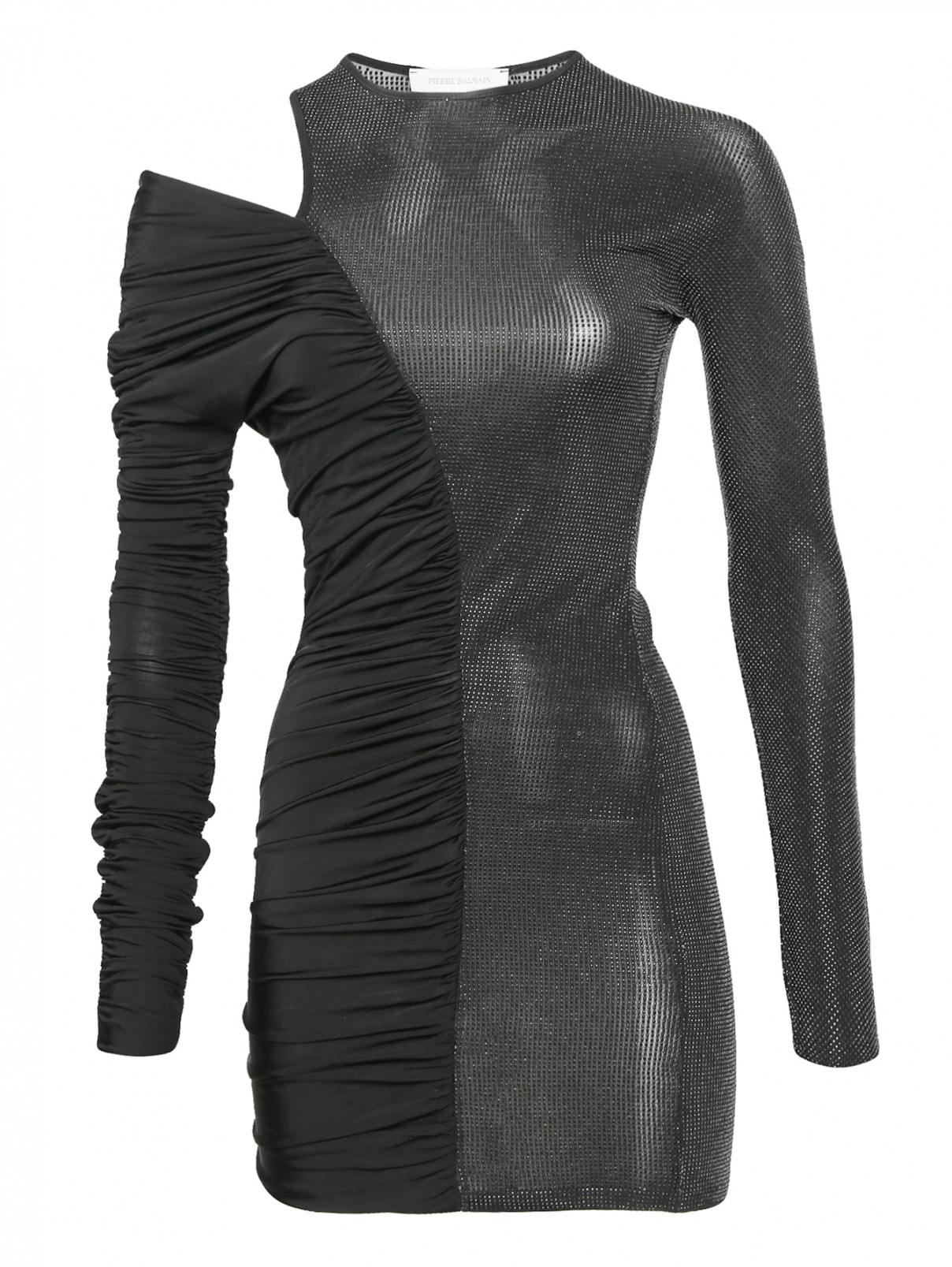 Платье ассиметрического кроя декорированное стразами Pierre Balmain  –  Общий вид  – Цвет:  Черный