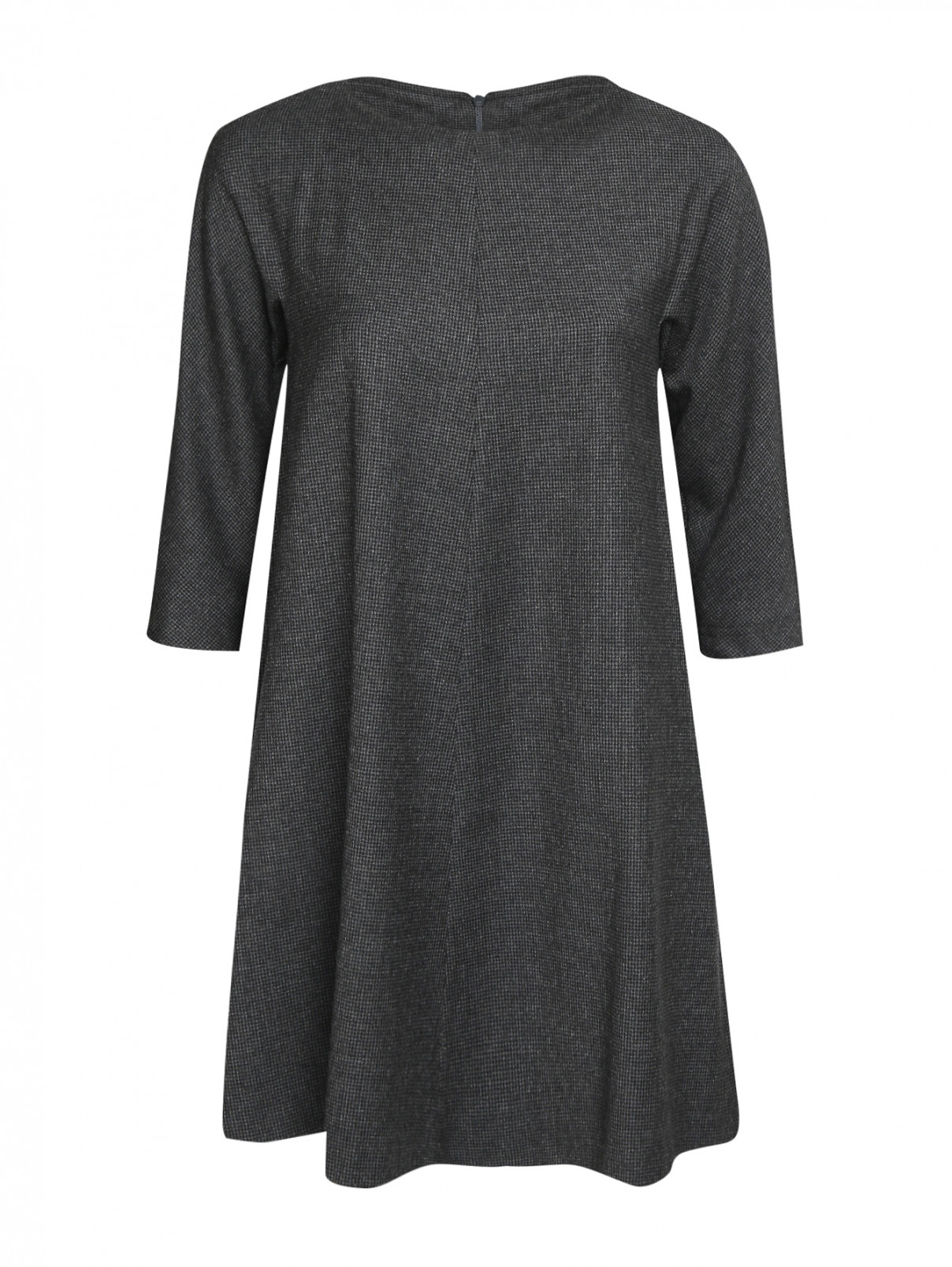 Платье свободного кроя из шерсти, с узором Weekend Max Mara  –  Общий вид  – Цвет:  Черный