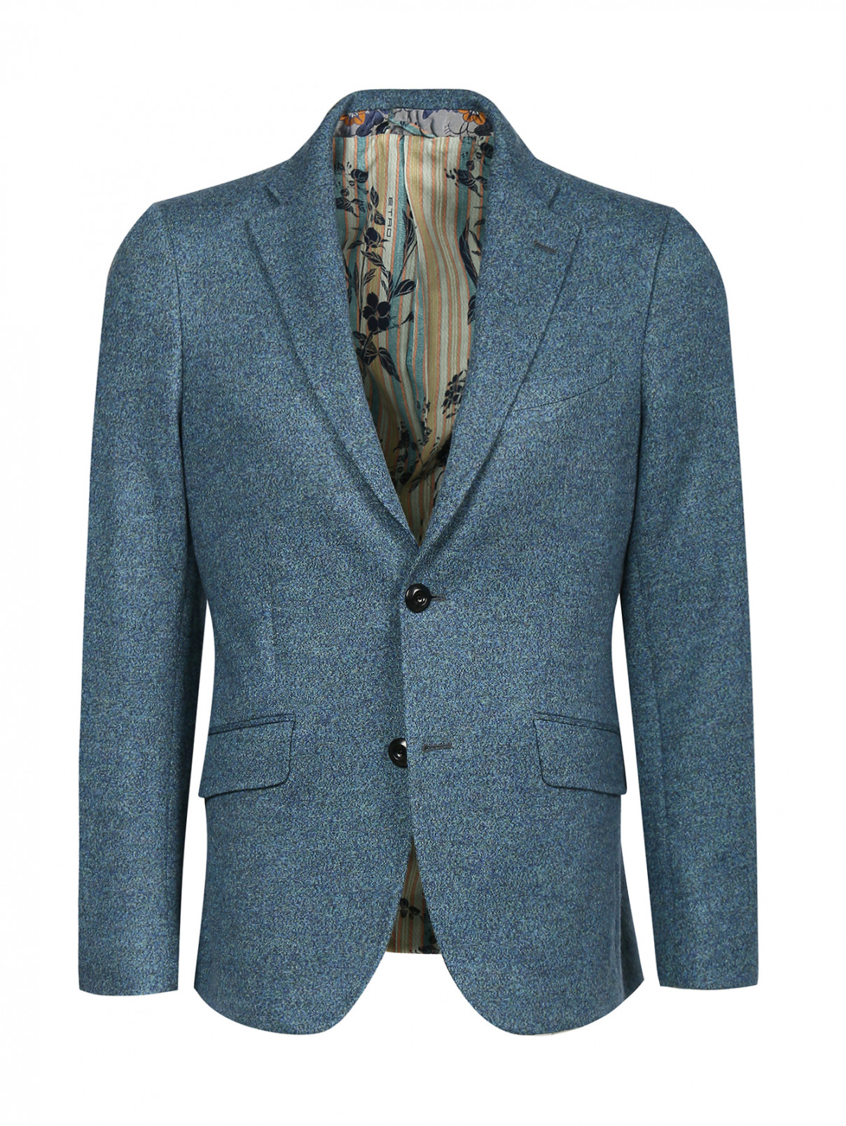 Пиджак однобортный из шерсти Etro  –  Общий вид  – Цвет:  Синий