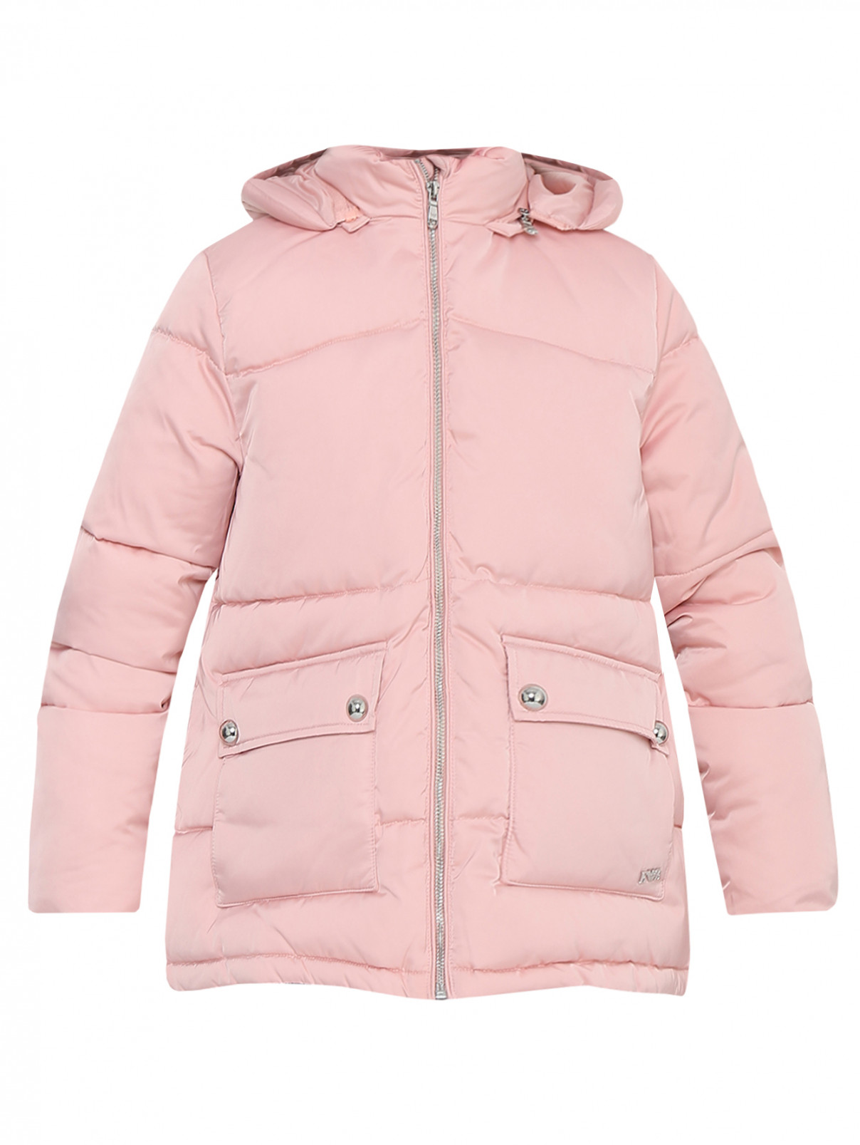 Стеганая куртка с накладными карманами Armani Junior  –  Общий вид  – Цвет:  Розовый