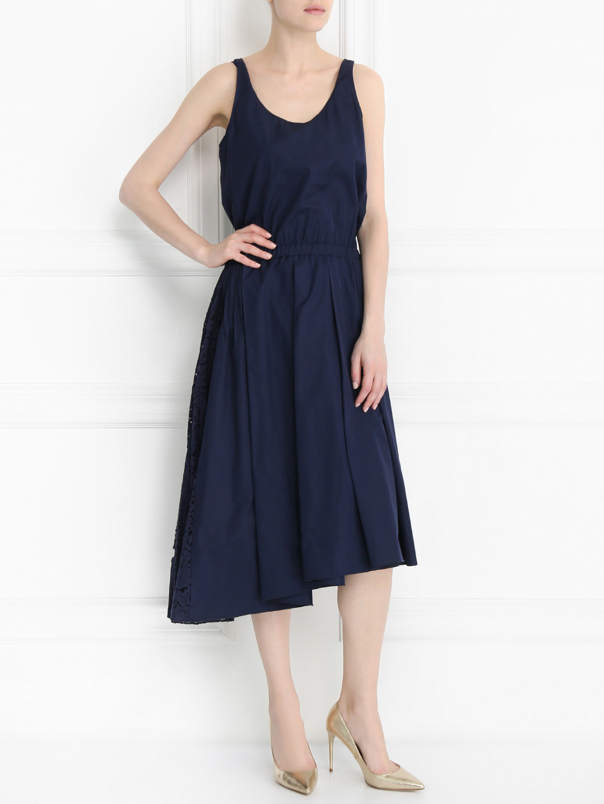 Платье из хлопка со вставкой из кружева N21  –  Модель Общий вид  – Цвет:  Синий
