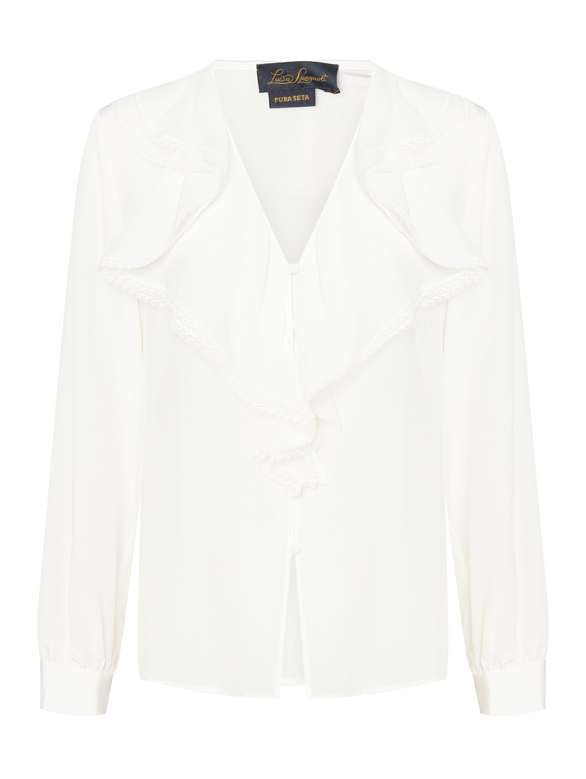 Блуза из шелка с жабо Luisa Spagnoli  –  Общий вид  – Цвет:  Белый