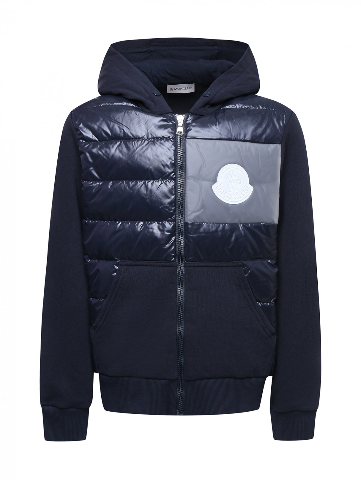 Пуховая куртка с трикотажными деталями Moncler  –  Общий вид  – Цвет:  Синий