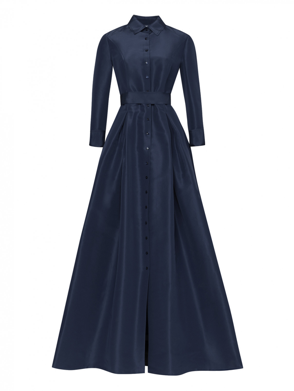 Платье-макси из шелка на пуговицах Carolina Herrera  –  Общий вид  – Цвет:  Синий