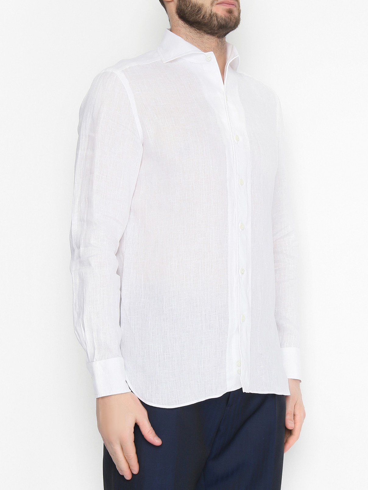 Рубашка изо льна на пуговицах Giampaolo  –  МодельВерхНиз  – Цвет:  Белый