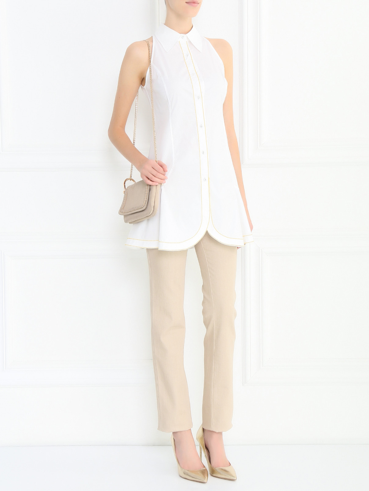 Удлиненная блуза из хлопка с декоративной отделкой La Perla  –  Модель Общий вид  – Цвет:  Белый
