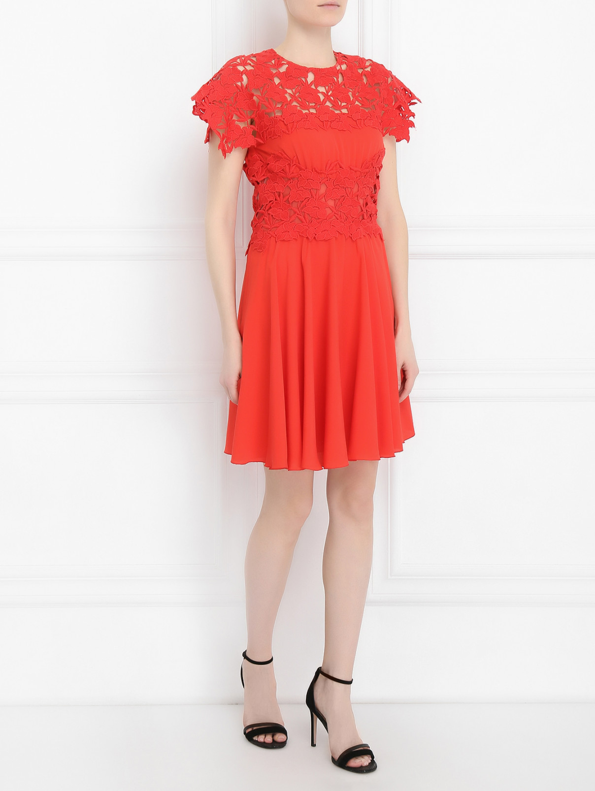 Платье из шелка с кружевной отделкой Giambattista Valli  –  Модель Общий вид  – Цвет:  Красный